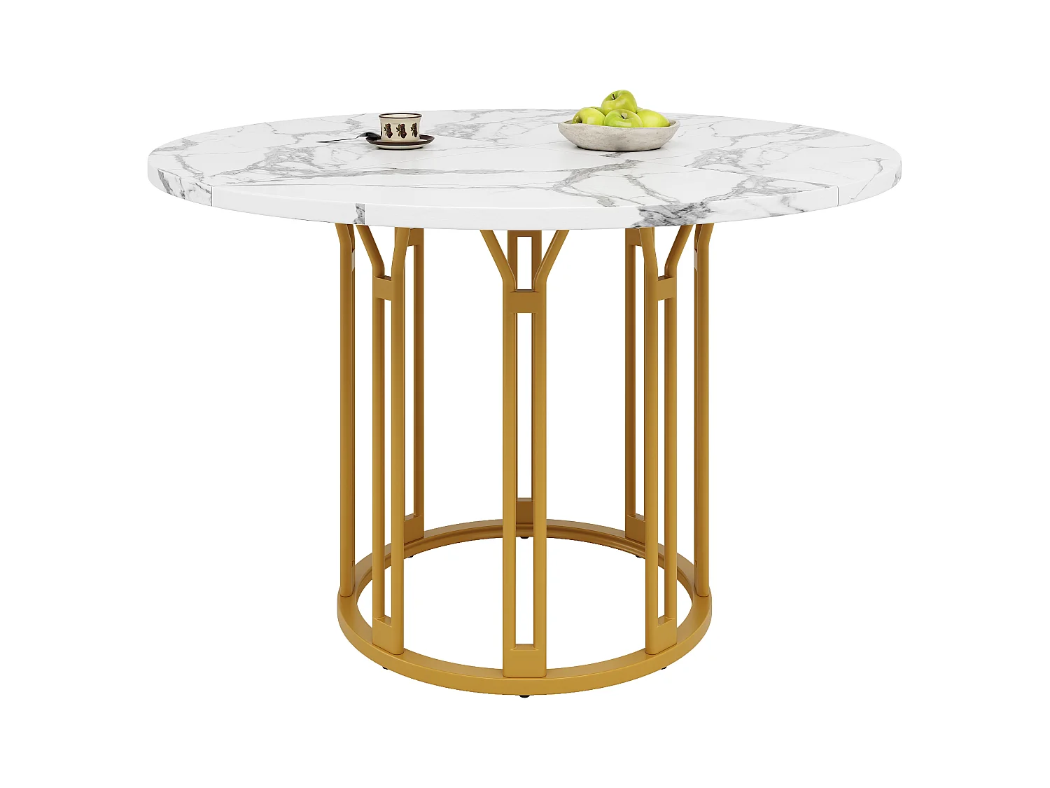 Ensemble de table à manger 100 x 100 x 74 cm + 4 chaises - table plateau en marbre - MDF + Métal - doré