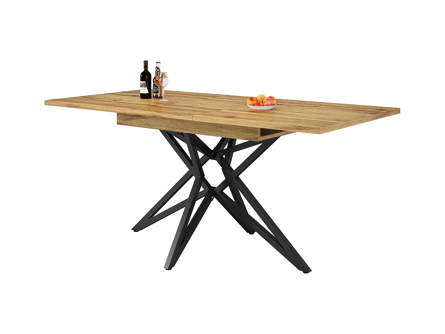 Ensemble de table à manger extensible 120/160 x 68 cm avec 4 chaises - chaises en velours - - MDF + Métal - naturel