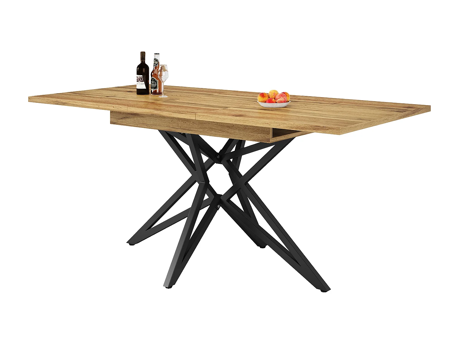 Ensemble de table à manger extensible 120/160 x 68 cm avec 4 chaises - chaises en velours - - MDF + Métal - naturel