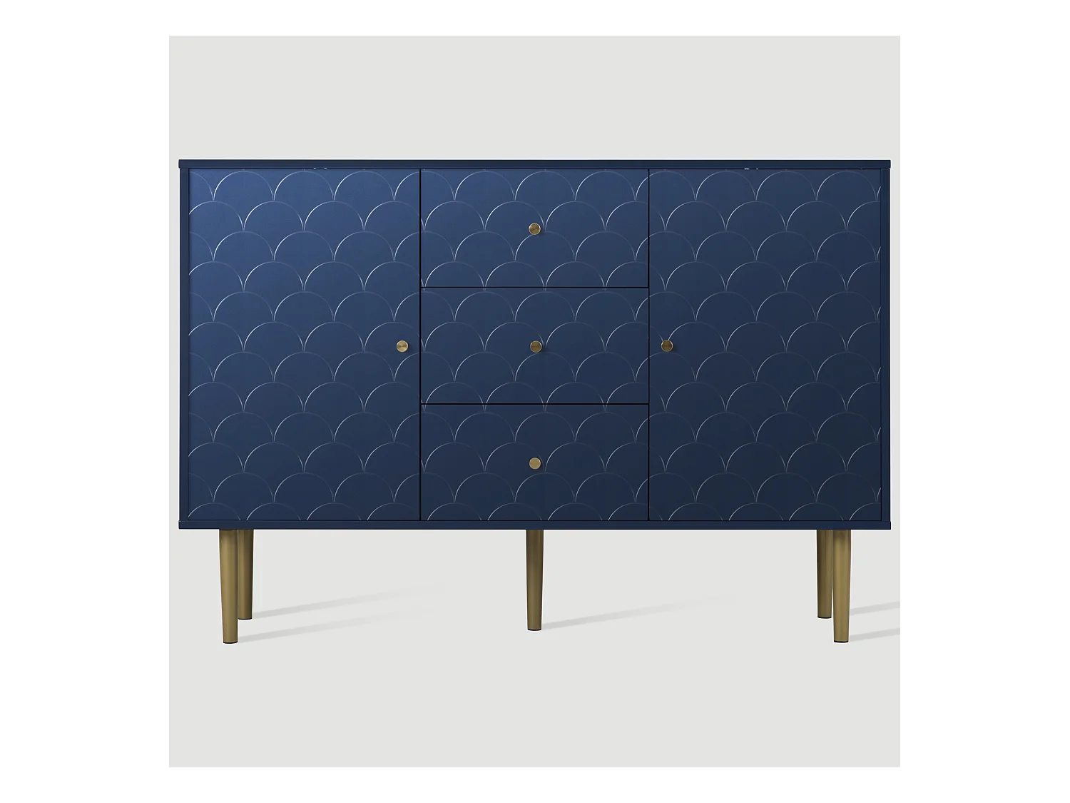 Buffet pour salon chambre - 120 x 40 x 83 cm - avec 2 portes + 3 tiroirs - bois + métal - bleu
