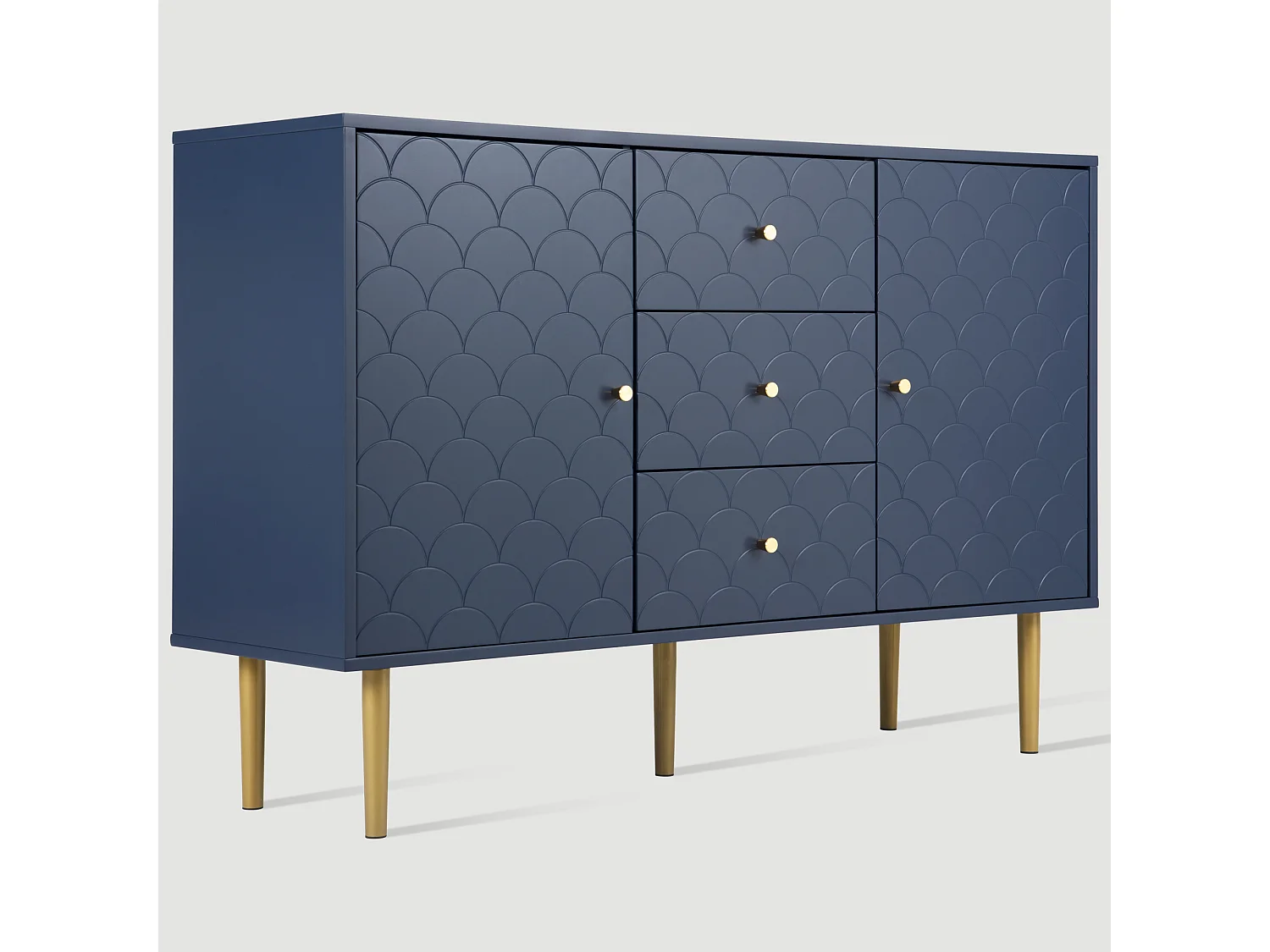 Dressoir voor woonkamer slaapkamer - 120 x 40 x 83 cm - met 2 deuren + 3 laden - hout + metaal - blauw