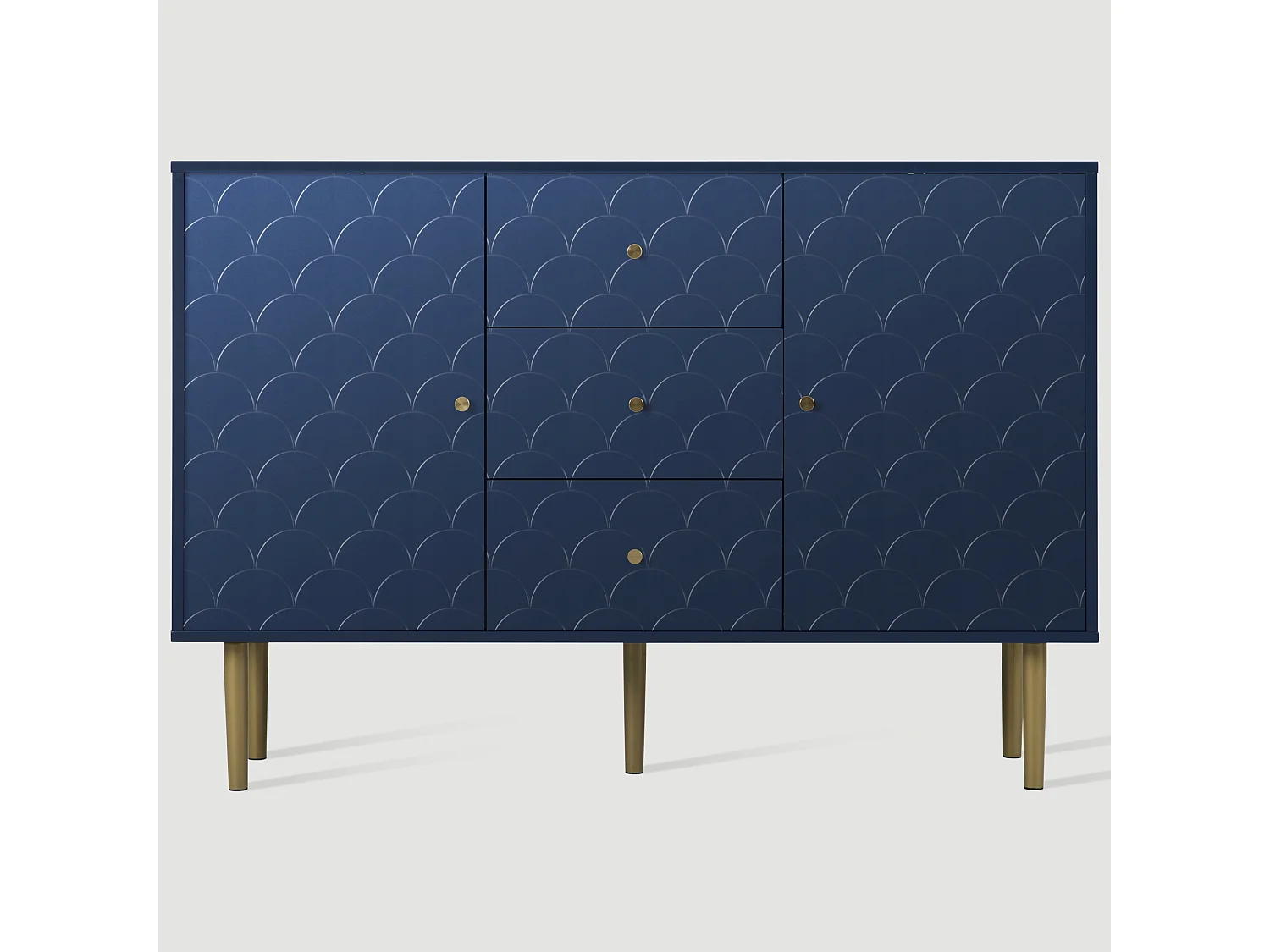 Dressoir voor woonkamer slaapkamer - 120 x 40 x 83 cm - met 2 deuren + 3 laden - hout + metaal - blauw