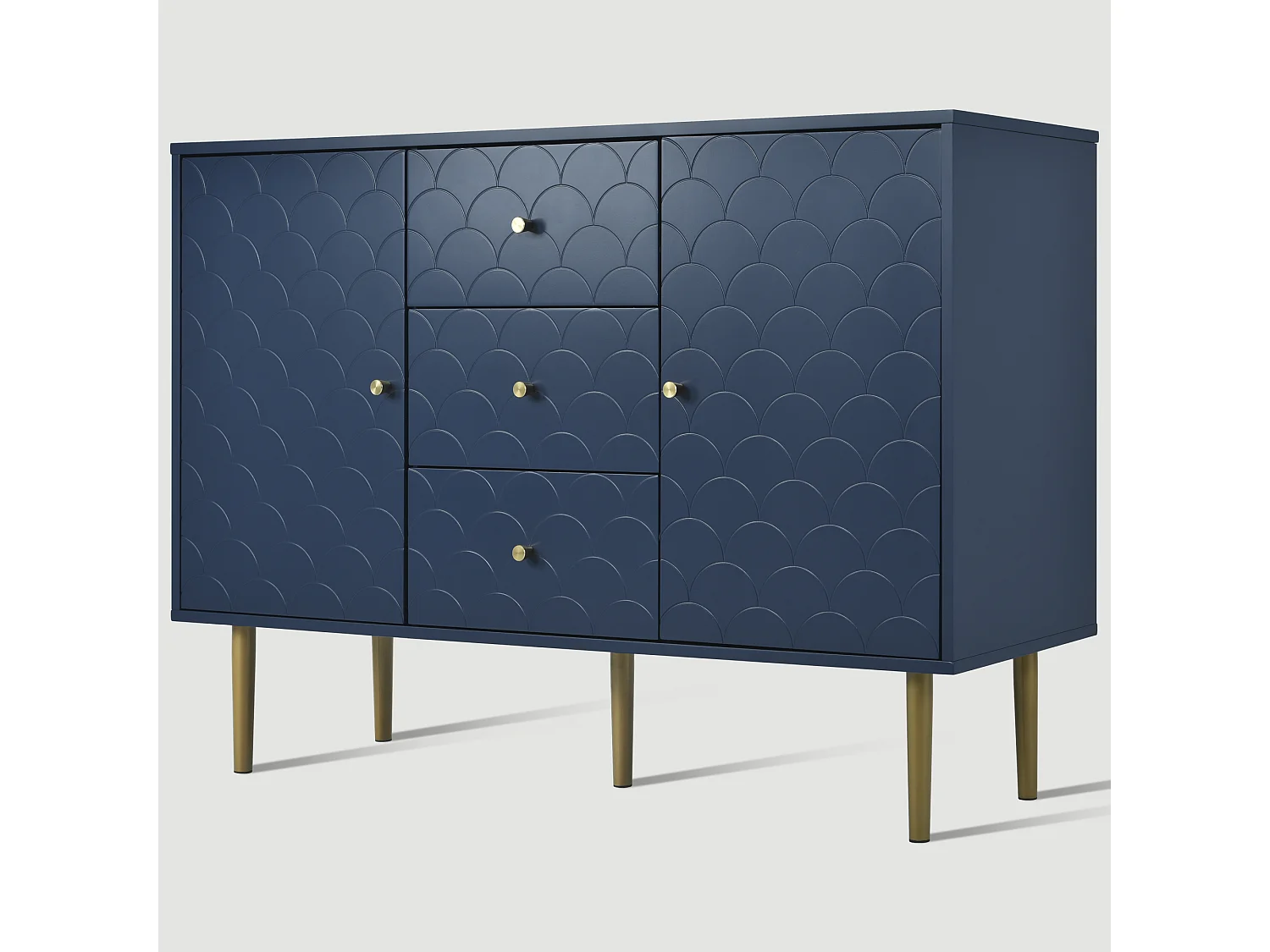 Dressoir voor woonkamer slaapkamer - 120 x 40 x 83 cm - met 2 deuren + 3 laden - hout + metaal - blauw