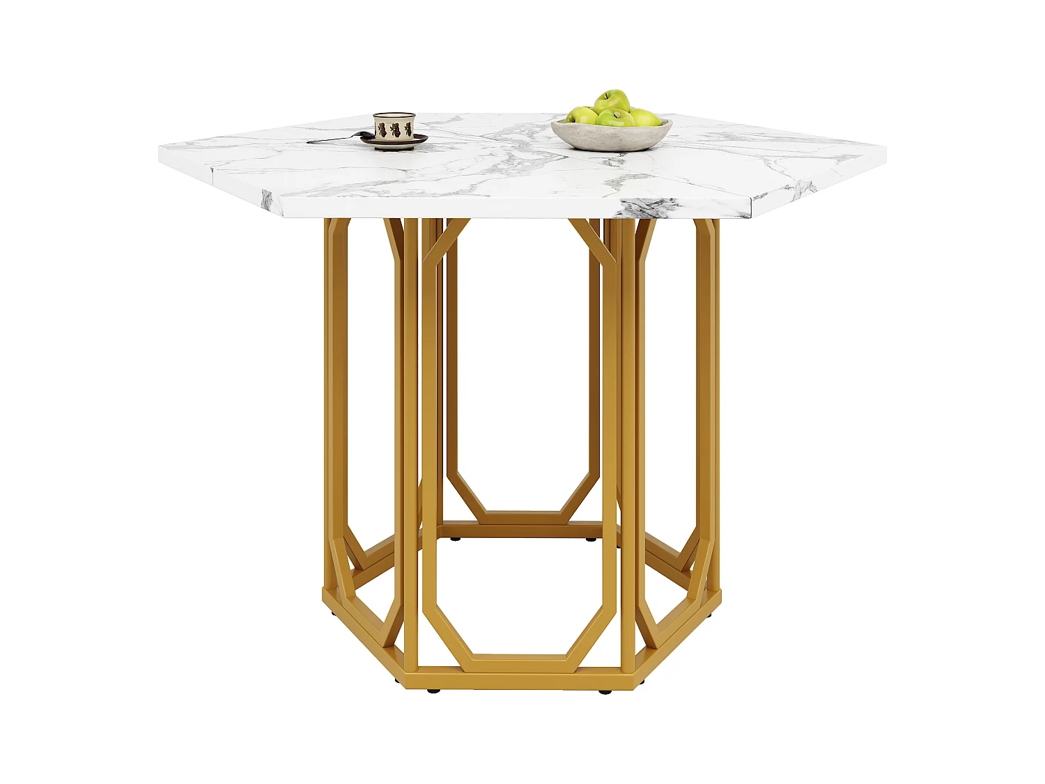 Ensemble de table à manger hexagonale 110 x 95 x 76 cm + 4 chaises - MDF + Métal - noir + doré