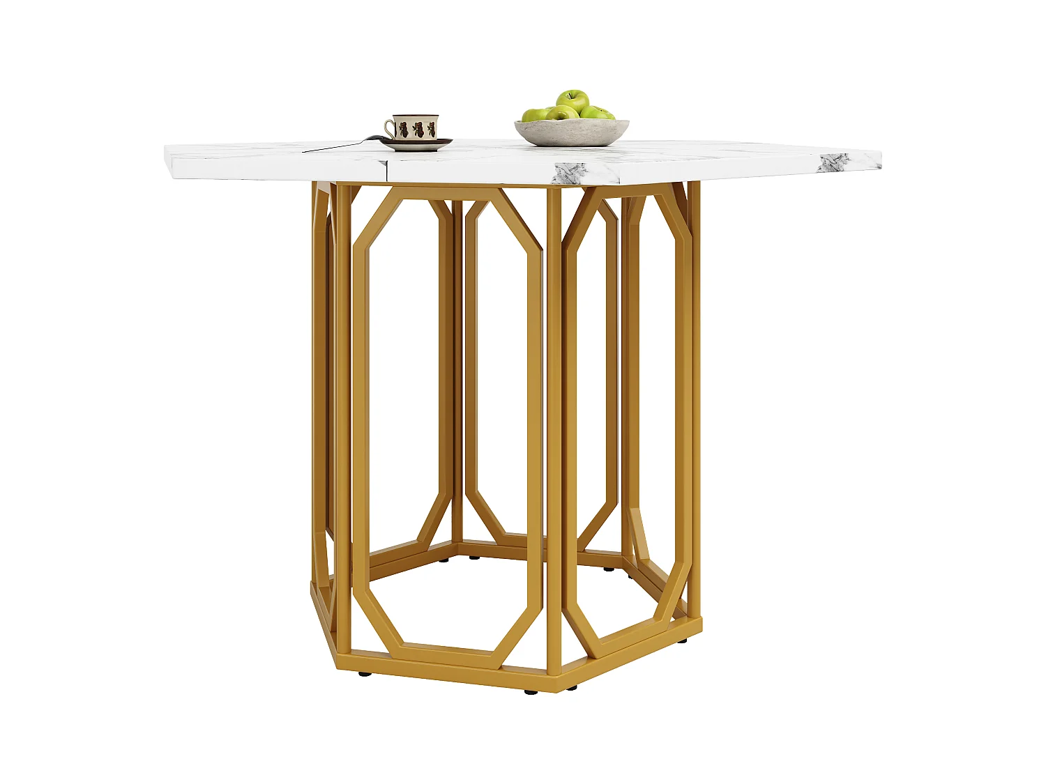 Ensemble de table à manger hexagonale 110 x 95 x 76 cm + 4 chaises - MDF + Métal - noir + doré