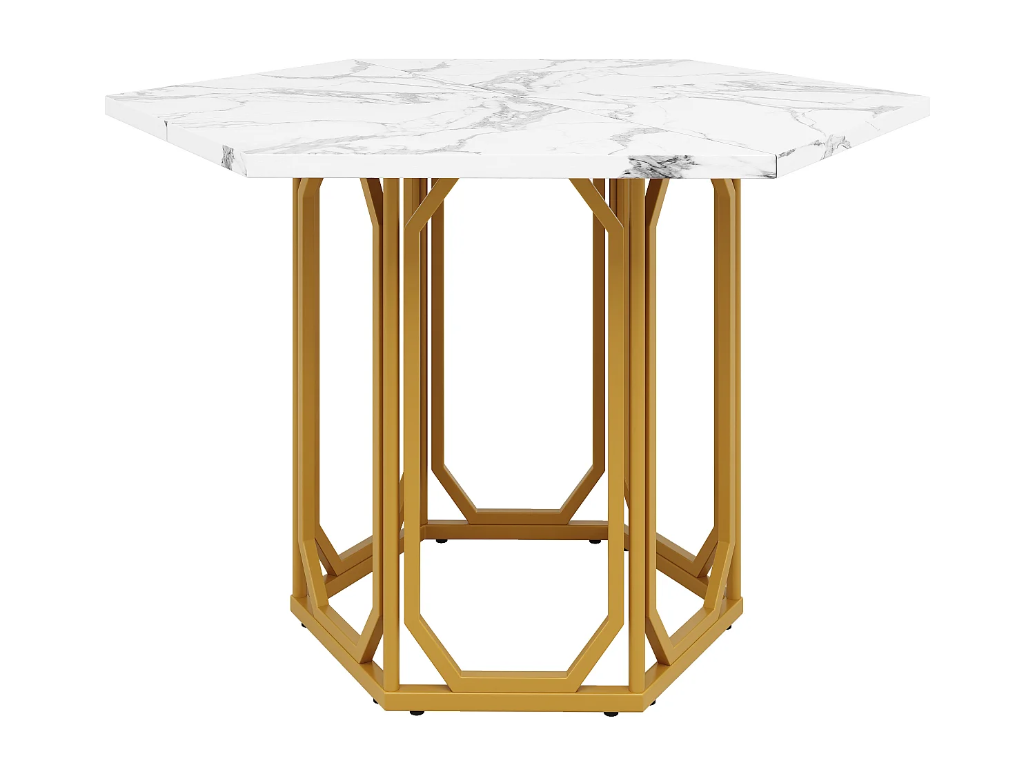 Sechseckiges Esstisch-Set 110 x 95 x 76 cm + 4 Stühle - MDF + Metall - Schwarz + Gold