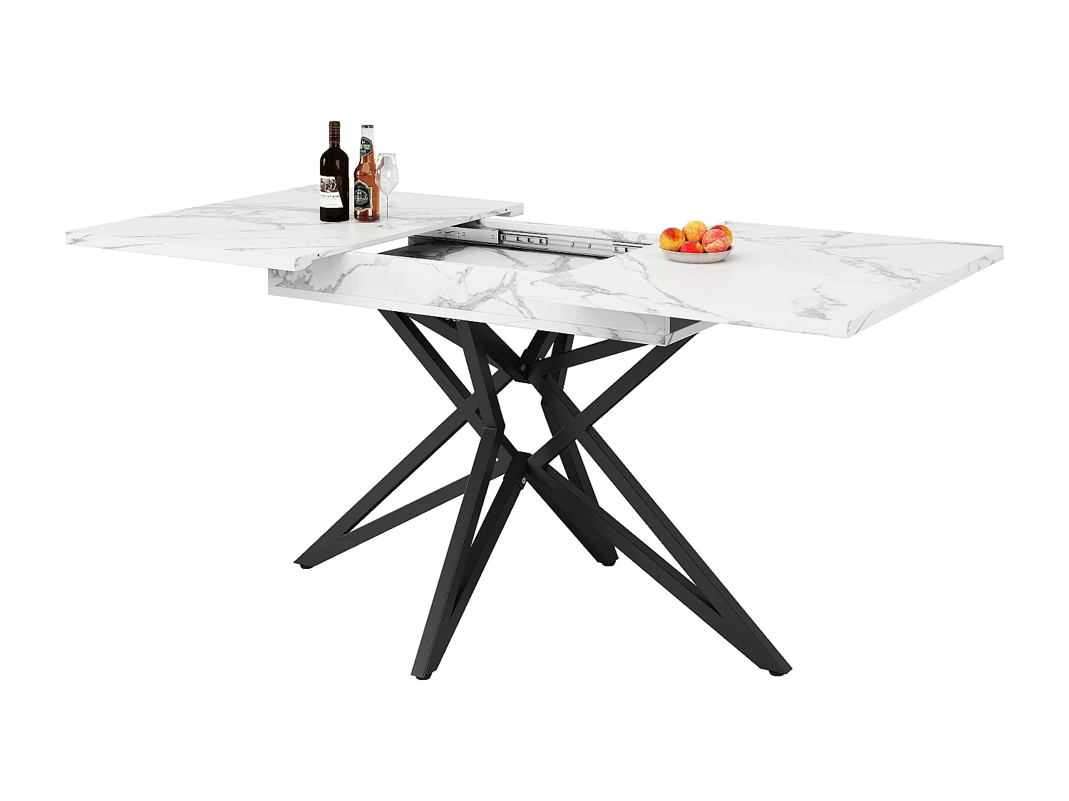 Ensemble de table à manger extensible 120/160 x 68 cm avec 4 chaises - chaises en velours - - MDF + Métal - blanc