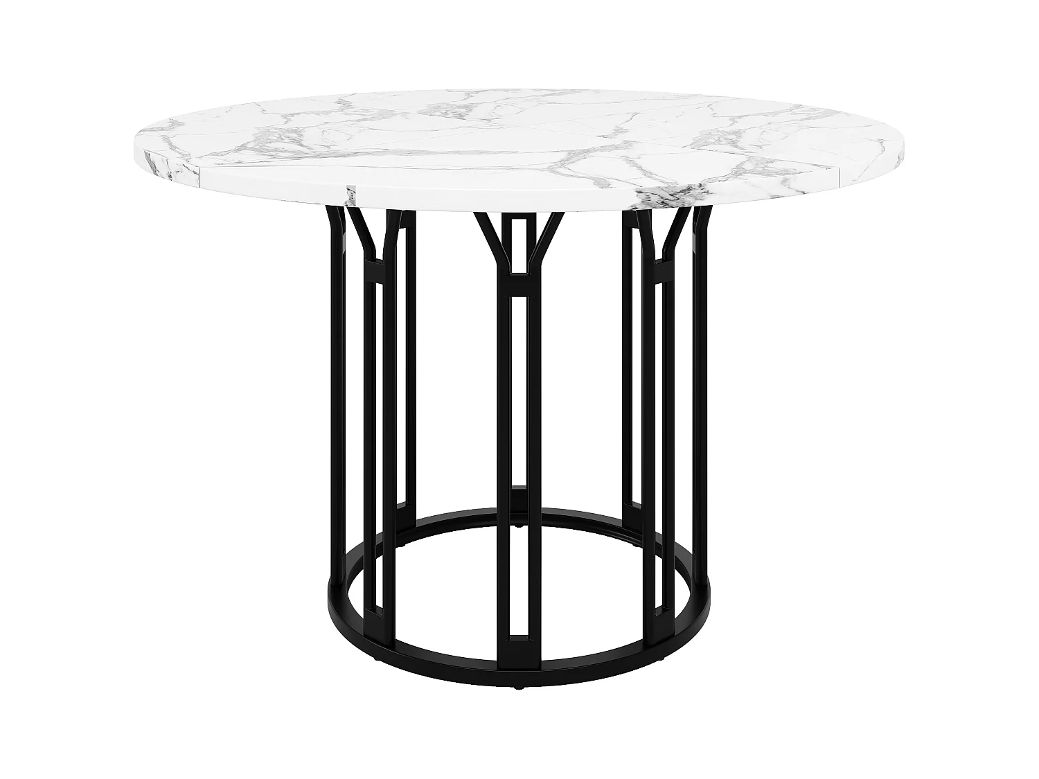 Table à manger ronde - 100 x 100 x 74 cm - pieds en métal - motif marbre - MDF + Métal - noir