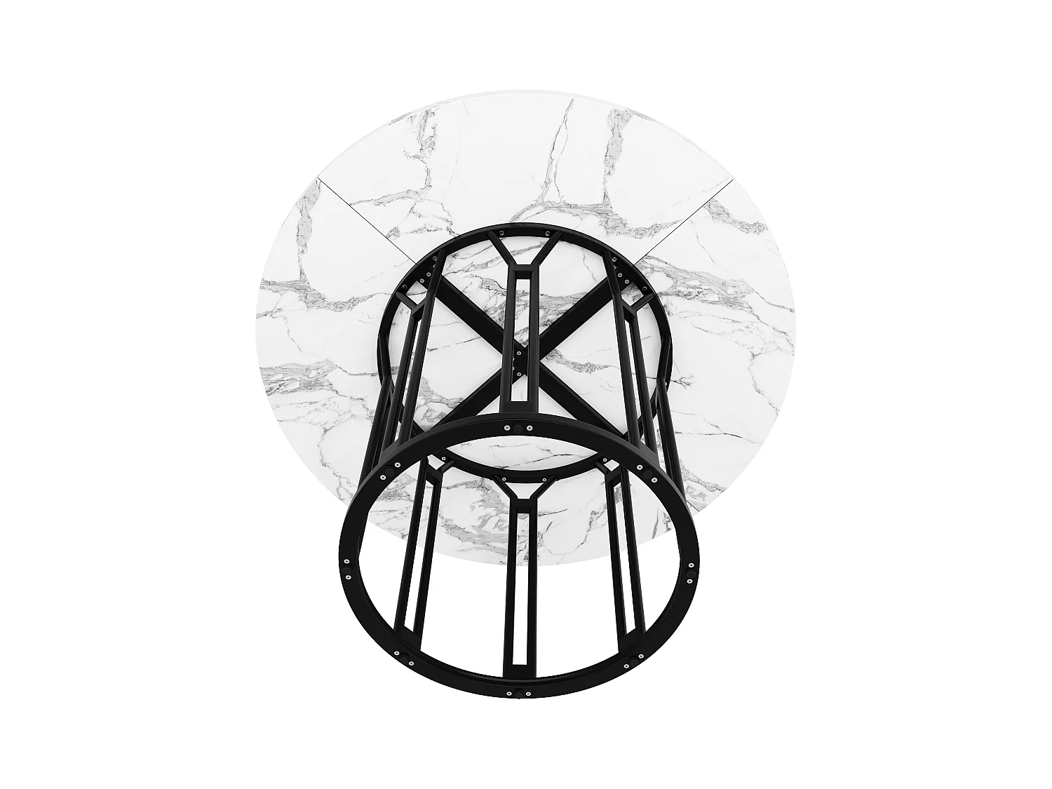 Table à manger ronde - 100 x 100 x 74 cm - pieds en métal - motif marbre - MDF + Métal - noir