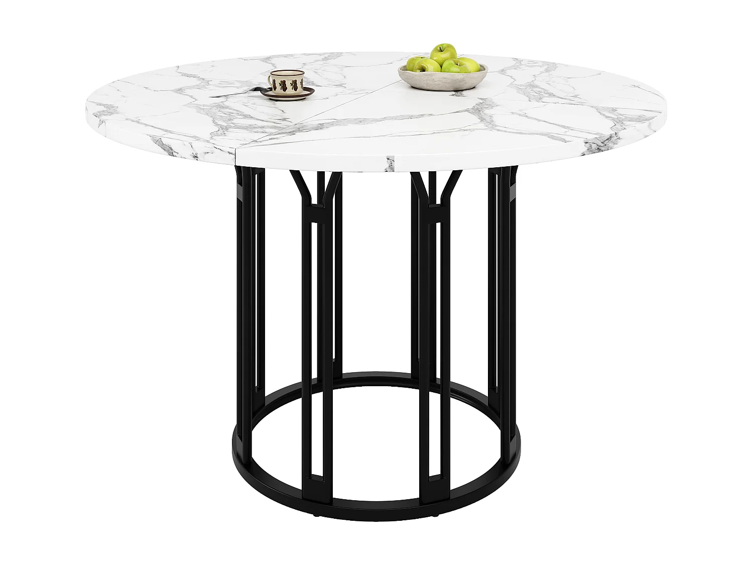 Table à manger ronde - 100 x 100 x 74 cm - pieds en métal - motif marbre - MDF + Métal - noir