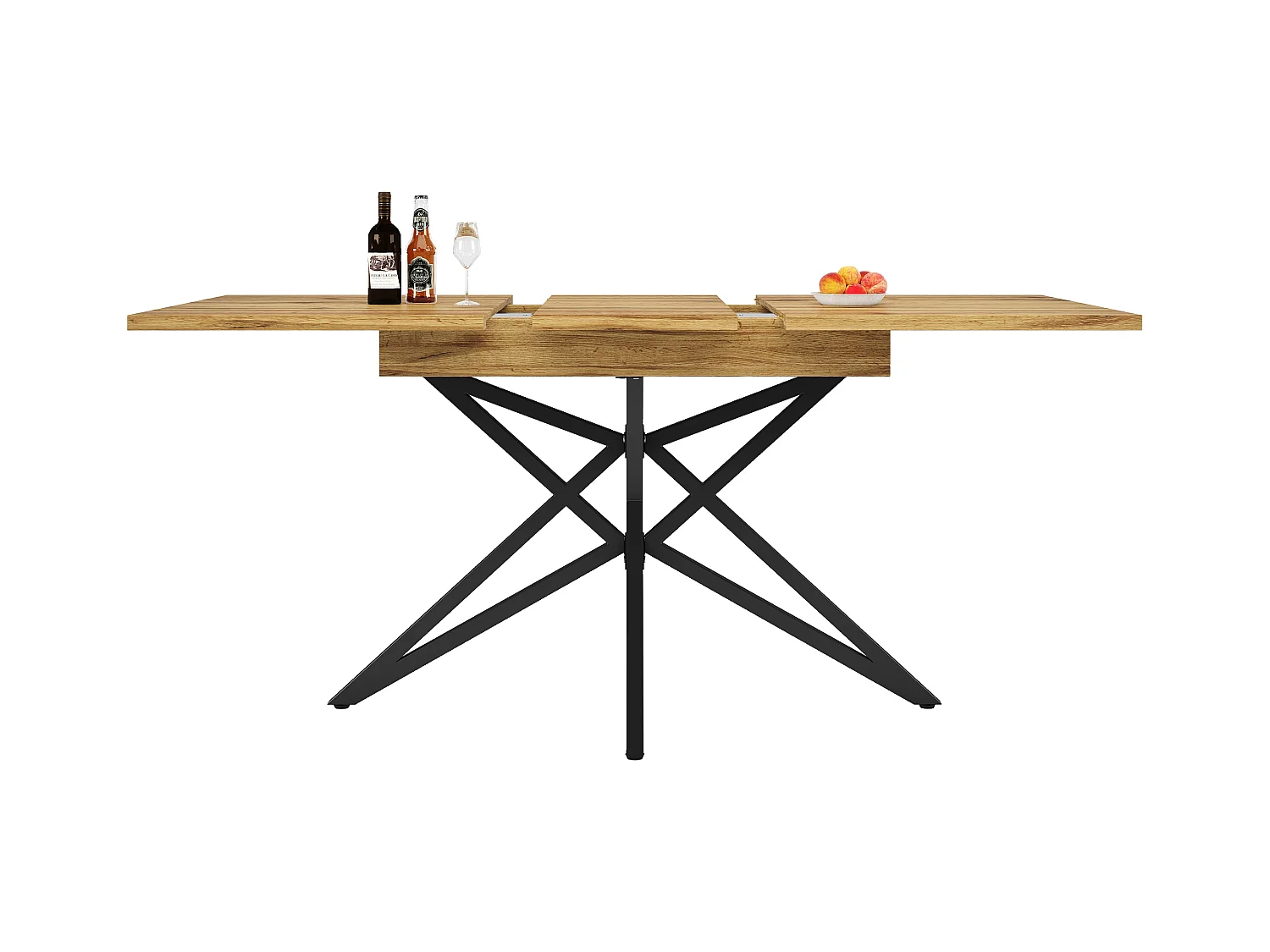 Table à manger extensible - 120 /160 x 80 x 66.1 cm - pieds en forme d'étoile -  MDF + Métal - naturel