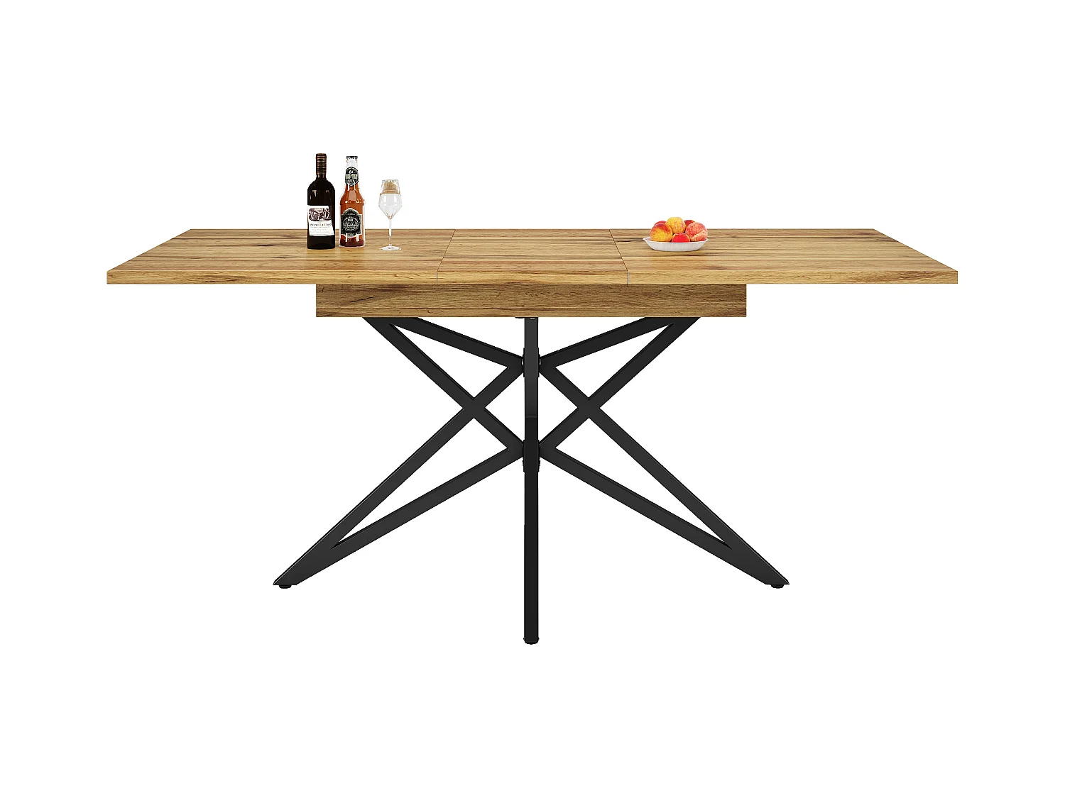 Table à manger extensible - 120 /160 x 80 x 66.1 cm - pieds en forme d'étoile -  MDF + Métal - naturel