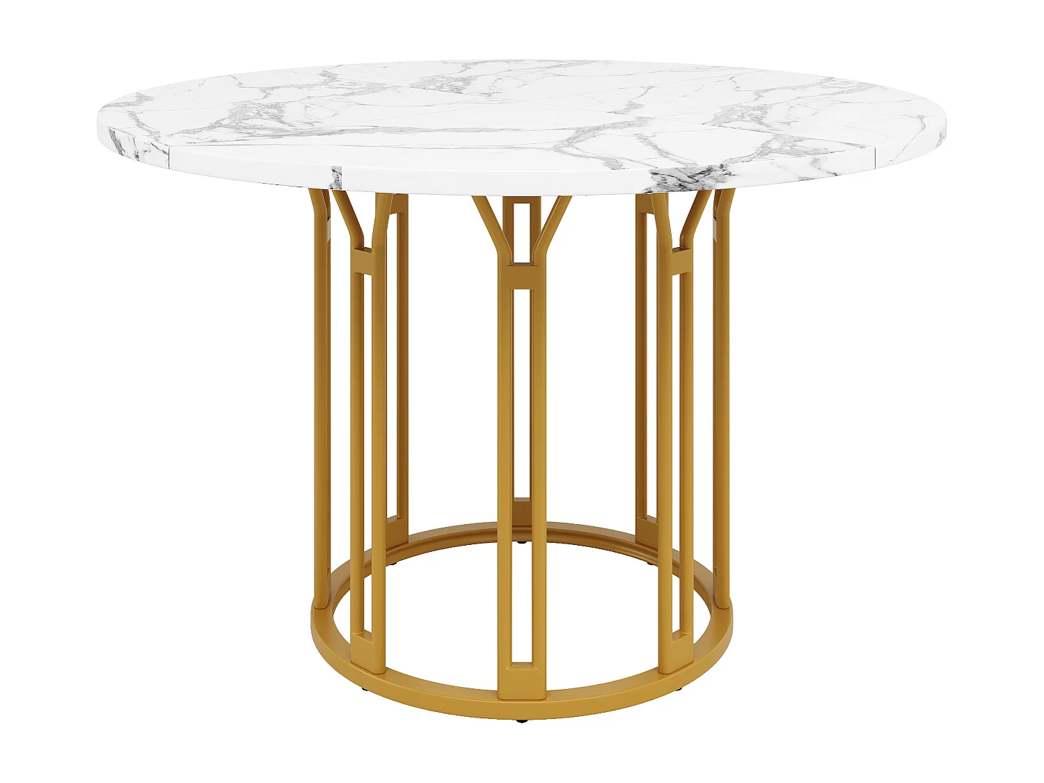 Table à manger ronde - 100 x 100 x 74 cm - pieds en métal - motif marbre - MDF + Métal - doré
