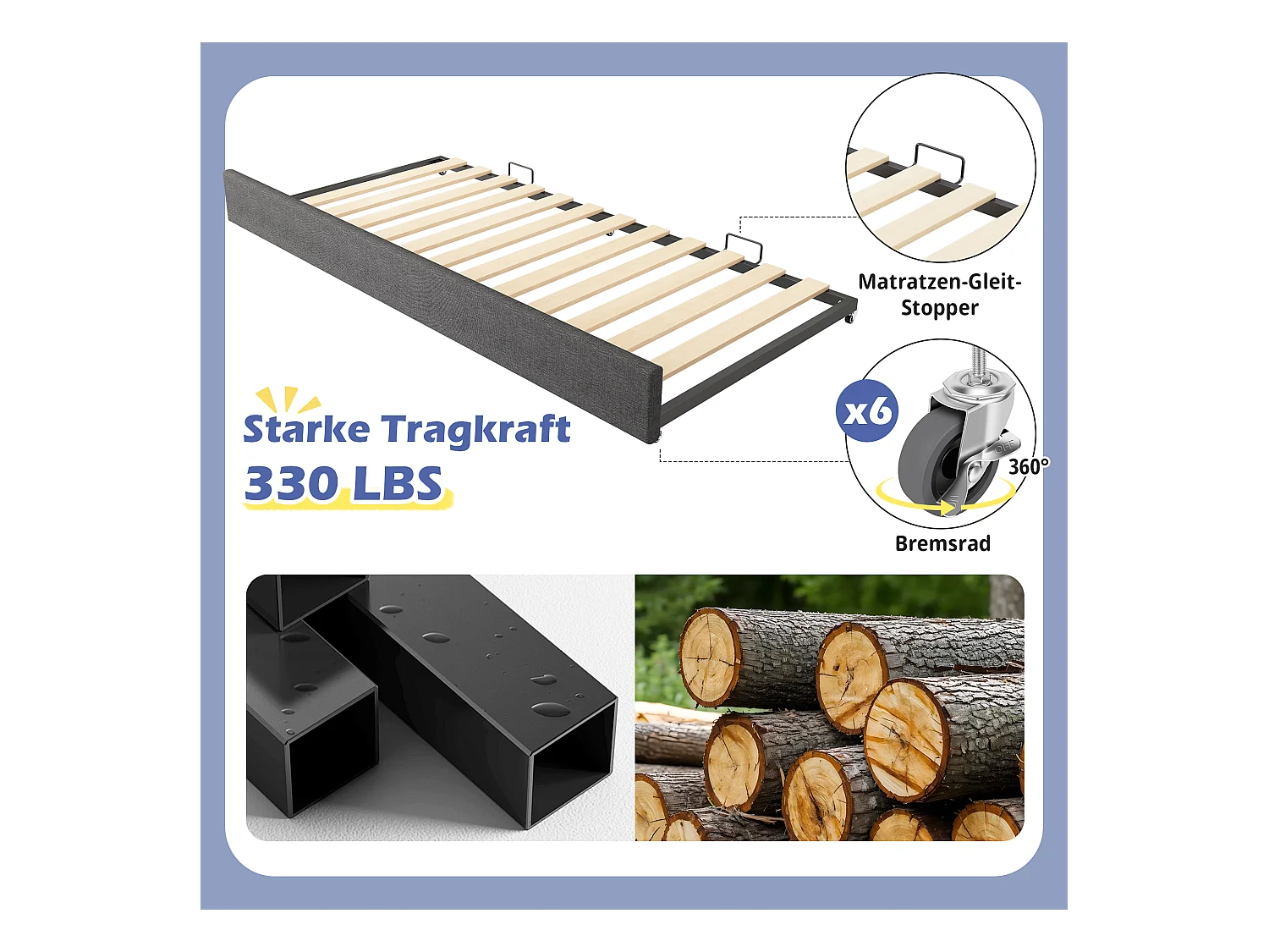 Canapé-lit rembourré - 90 x 190 cm - avec lit gigogne 90 x 190 cm + sommier à lattes - lin - gris