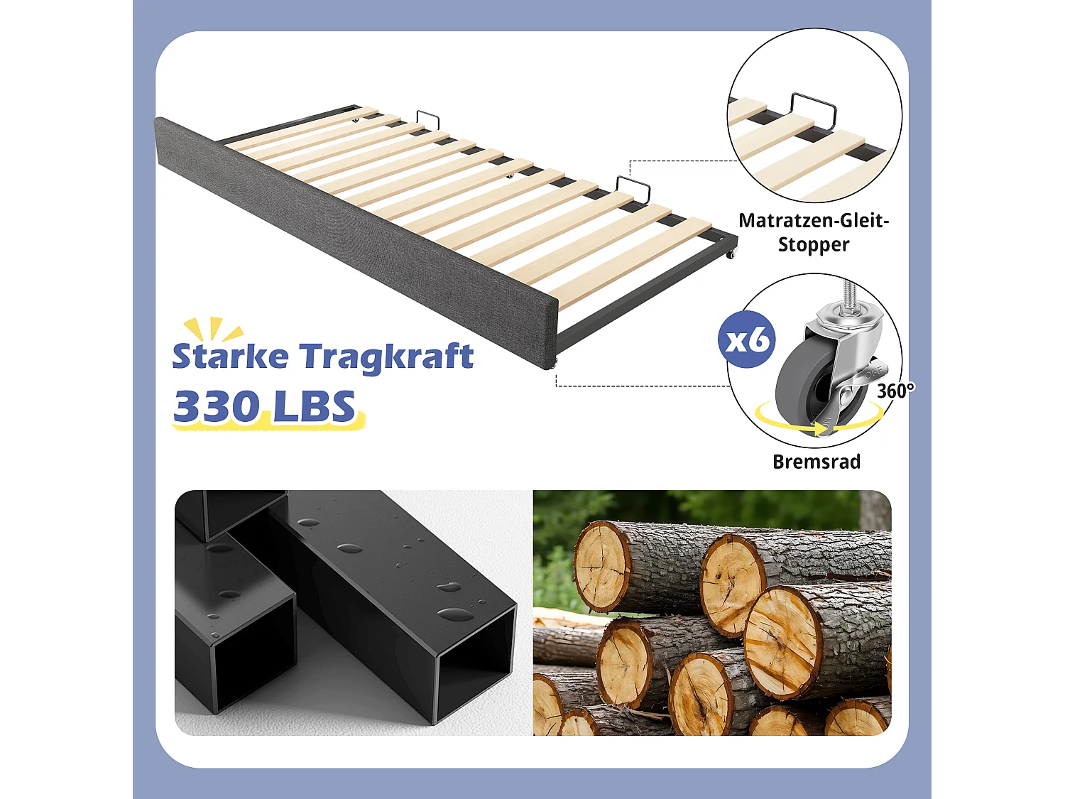 Canapé-lit rembourré - 90 x 190 cm - avec lit gigogne 90 x 190 cm + sommier à lattes - lin - gris