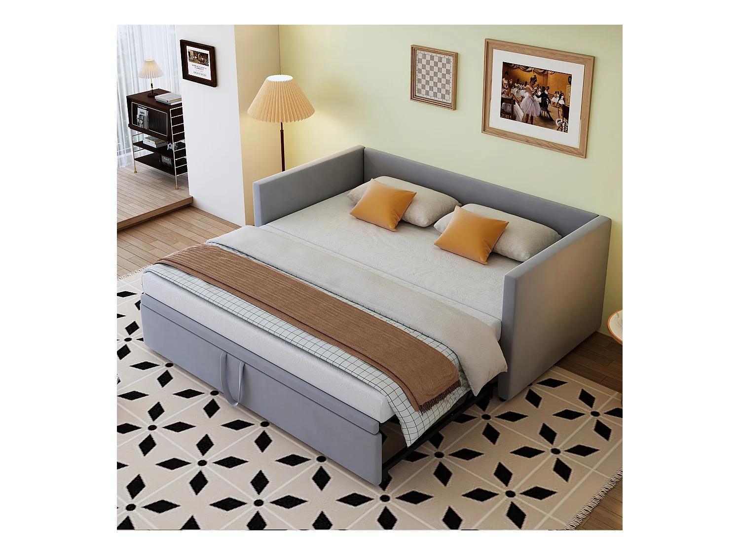 Canapé-lit gigogne pour enfant - 90/180 x 200 cm - avec sommier à lattes - velours - gris clair