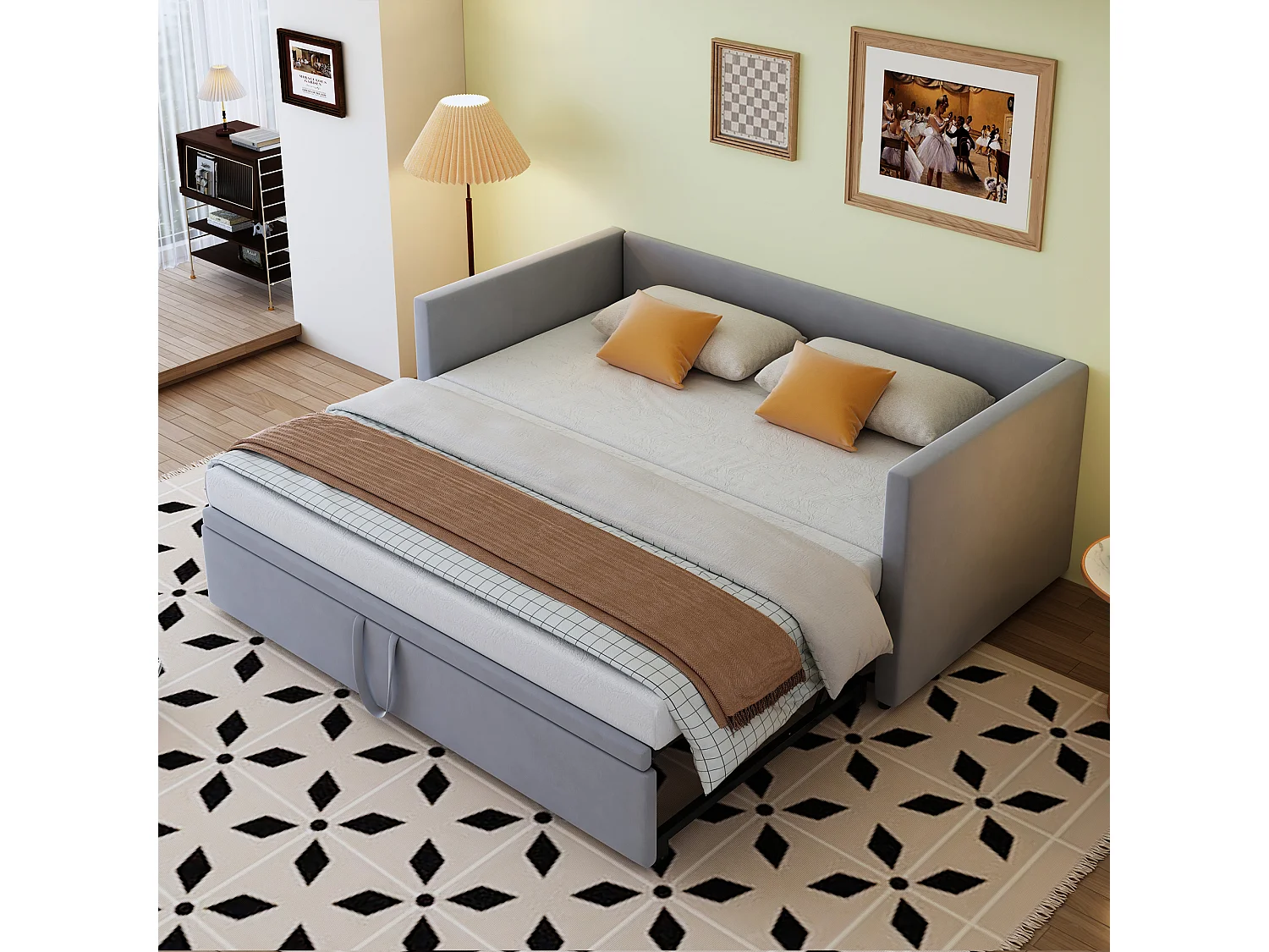 Canapé-lit gigogne pour enfant - 90/180 x 200 cm - avec sommier à lattes - velours - gris clair