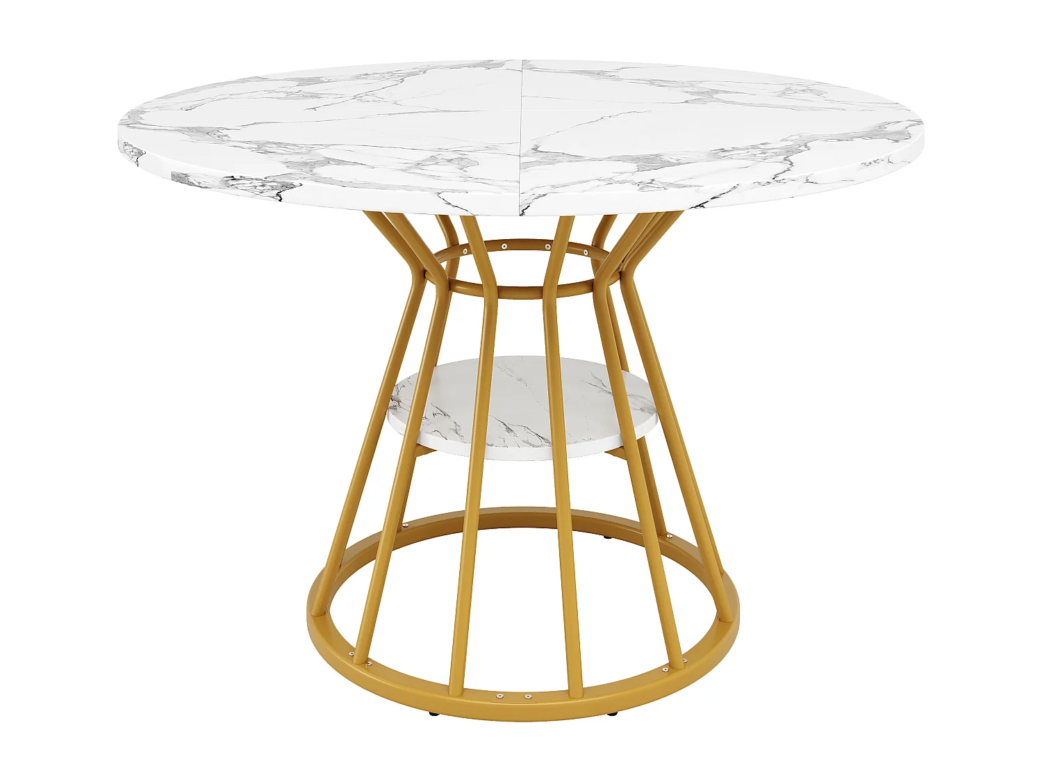 Runder Esstisch - 100 x 100 x 76 cm - mit Stauraum - Marmormuster - MDF + Metall - Gold