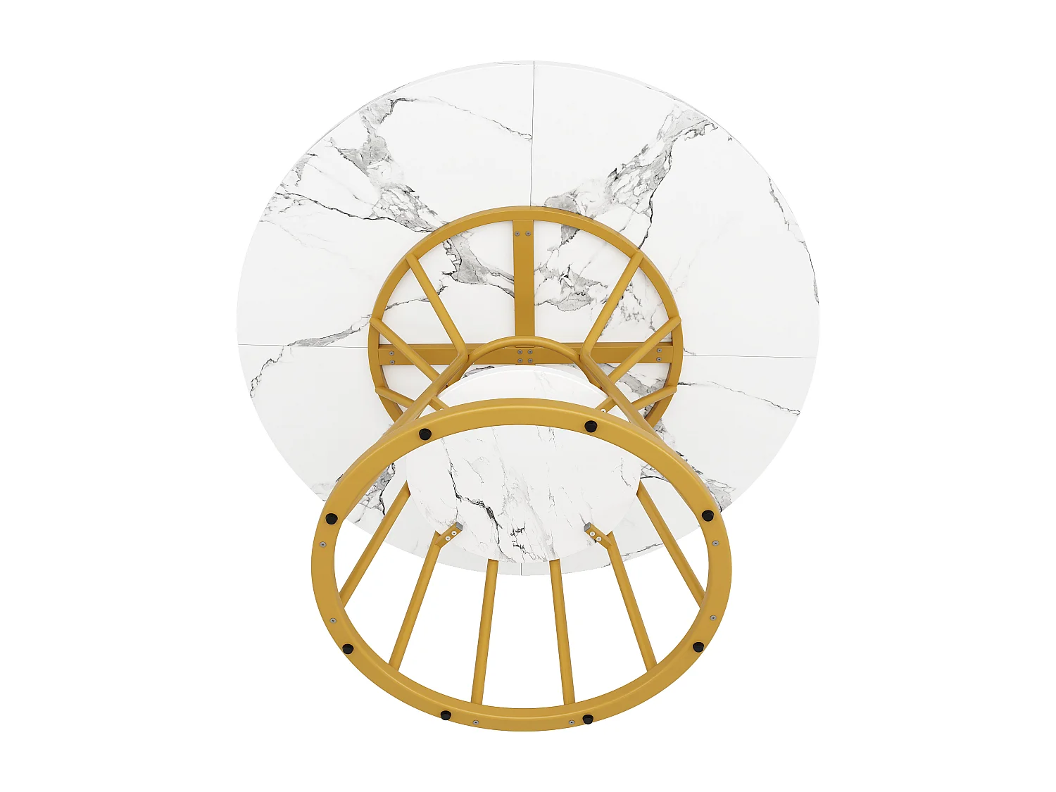 Runder Esstisch - 100 x 100 x 76 cm - mit Stauraum - Marmormuster - MDF + Metall - Gold