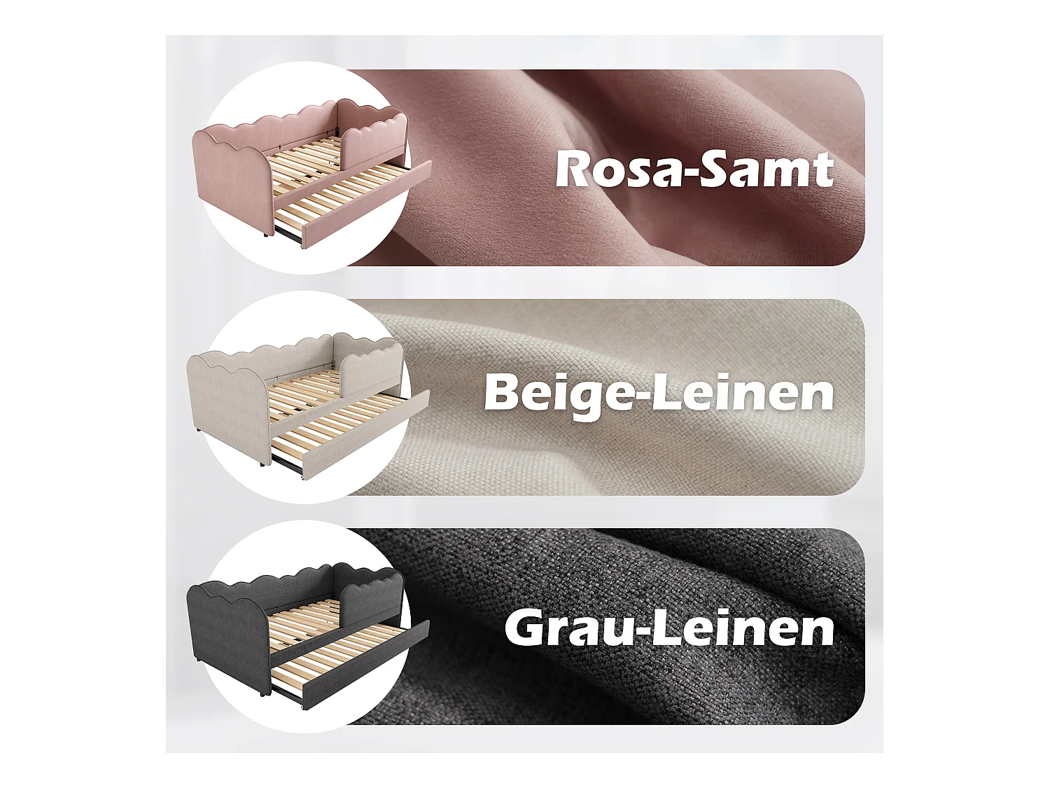 Canapé-lit rembourré - 90 x 190 cm - avec lit gigogne 90 x 190 cm + sommier à lattes - lin - beige