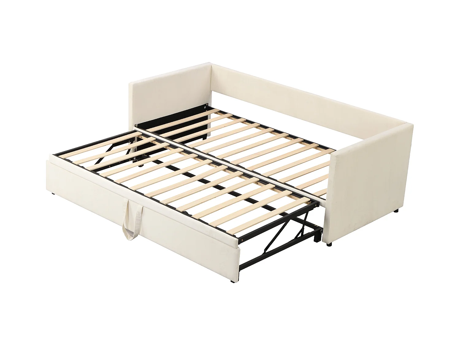 Canapé-lit gigogne pour enfant - 90/180 x 200 cm - avec sommier à lattes - velours - beige