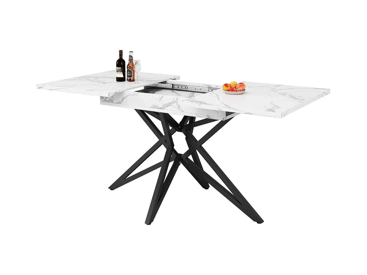 Table à manger extensible - 120 /160 x 80 x 66.1 cm - pieds en forme d'étoile -  MDF + Métal - blanc