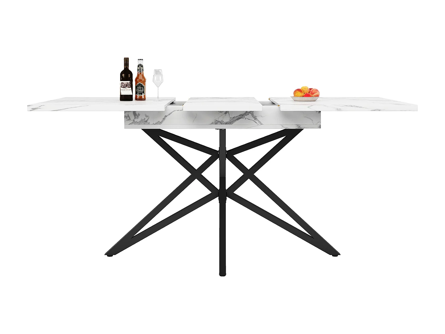 Table à manger extensible - 120 /160 x 80 x 66.1 cm - pieds en forme d'étoile -  MDF + Métal - blanc