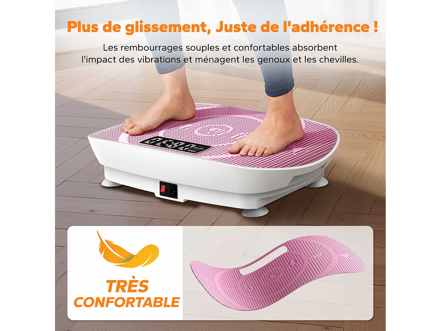 Piattaforma vibrante fitness MERACH mini, rosa, 11 livelli, telecomando, schermo LED, motore silenzioso, compatta, carico 150 kg