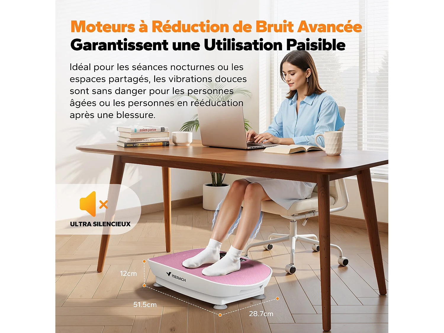 Piattaforma vibrante fitness MERACH mini, rosa, 11 livelli, telecomando, schermo LED, motore silenzioso, compatta, carico 150 kg