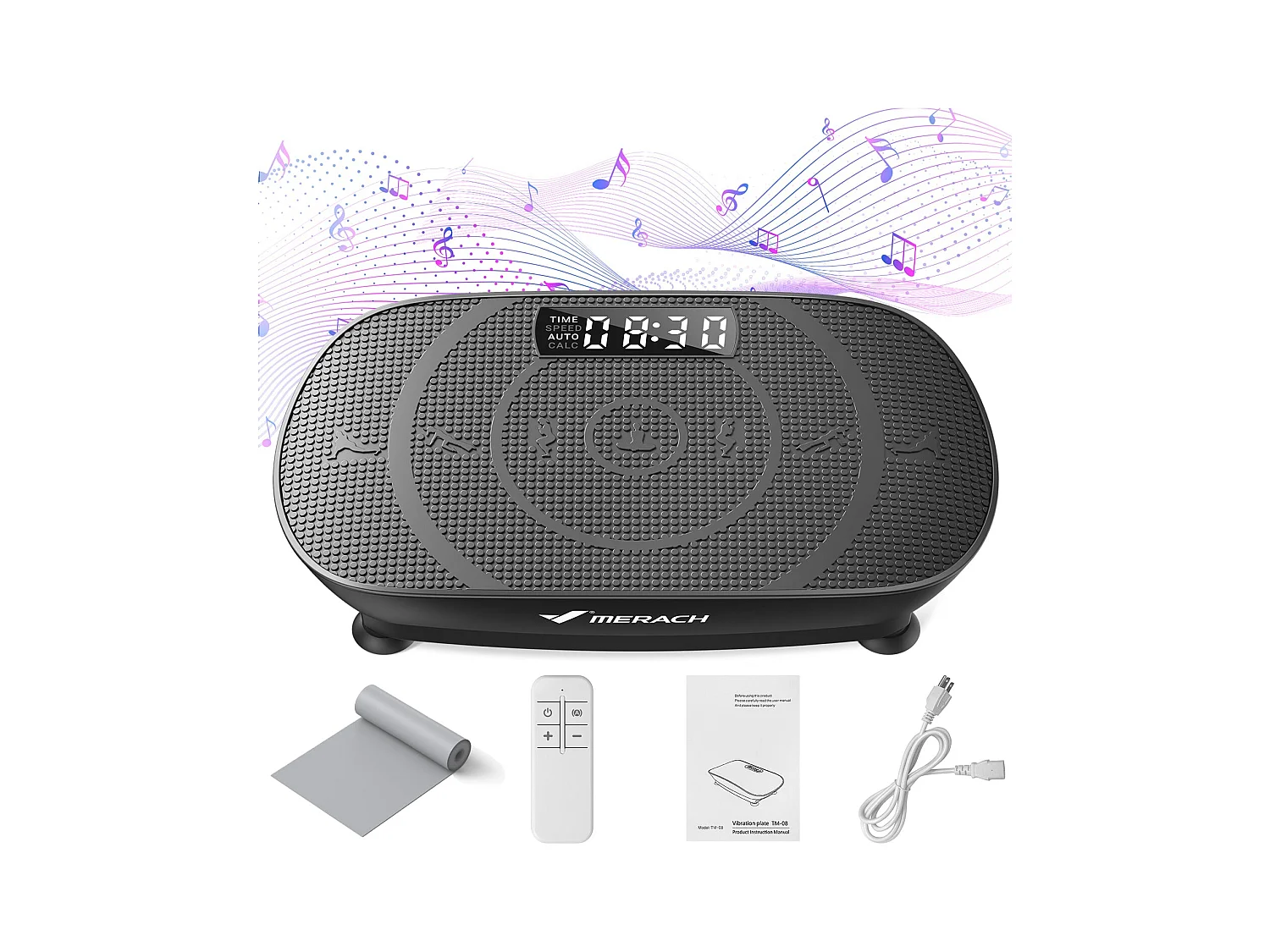 Plateforme Vibrante Noir MERACH avec Télécommande, La Mise en Forme des Muscles, Contrôle Automatique de la Vitesse, Bluetooth Intégré