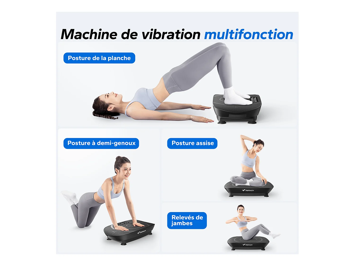 Plateforme Vibrante Noir MERACH avec Télécommande, La Mise en Forme des Muscles, Contrôle Automatique de la Vitesse, Bluetooth Intégré