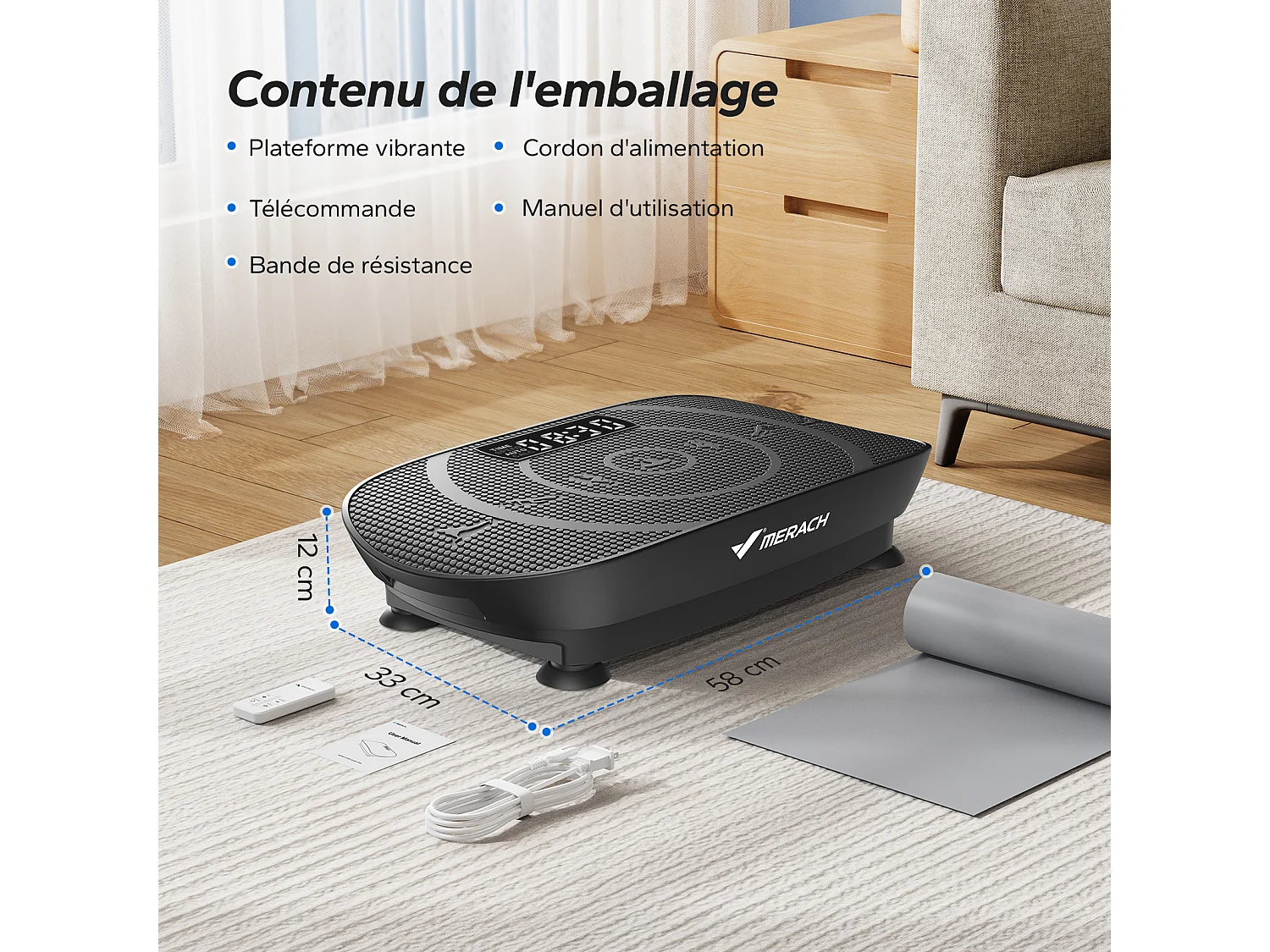 Plateforme Vibrante Noir MERACH avec Télécommande, La Mise en Forme des Muscles, Contrôle Automatique de la Vitesse, Bluetooth Intégré