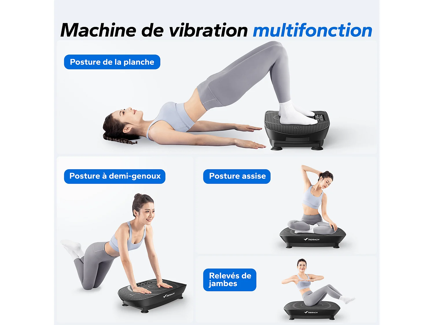 Piattaforma vibrante nera MERACH con telecomando, tonificazione muscolare, controllo automatico della velocità, Bluetooth integrato