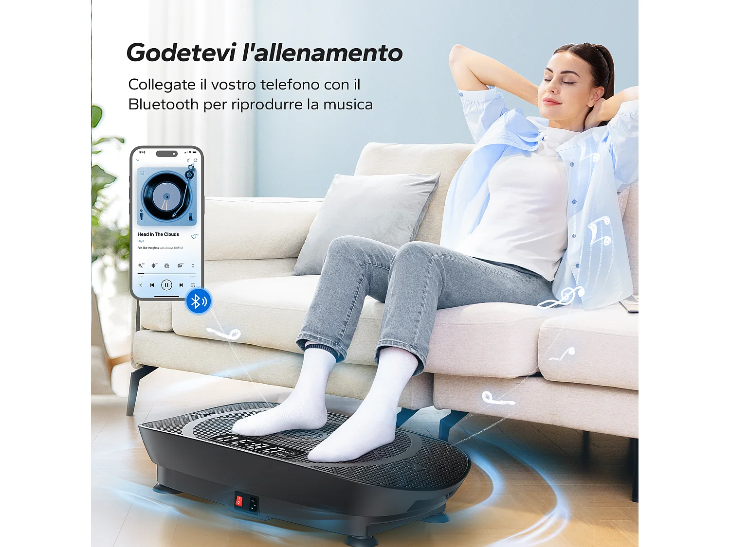 Piattaforma vibrante nera MERACH con telecomando, tonificazione muscolare, controllo automatico della velocità, Bluetooth integrato