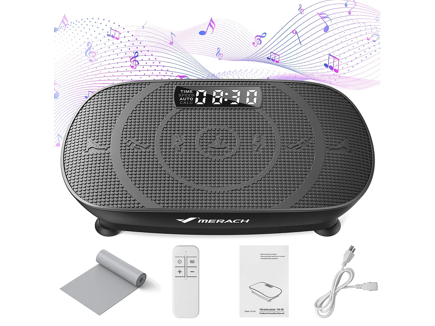 MERACH Vibratie Fitnessplaat - 430-580 Trillingen/min - Maximaal Draagvermogen 180kg - Met 10 Versnellingen, Bluetooth Connectie en Afstandsbediening - Zwart