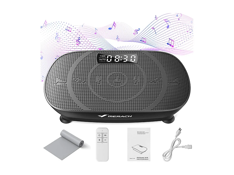 Plateforme Vibrante Noir MERACH avec Télécommande, La Mise en Forme des Muscles, Contrôle Automatique de la Vitesse, Bluetooth Intégré