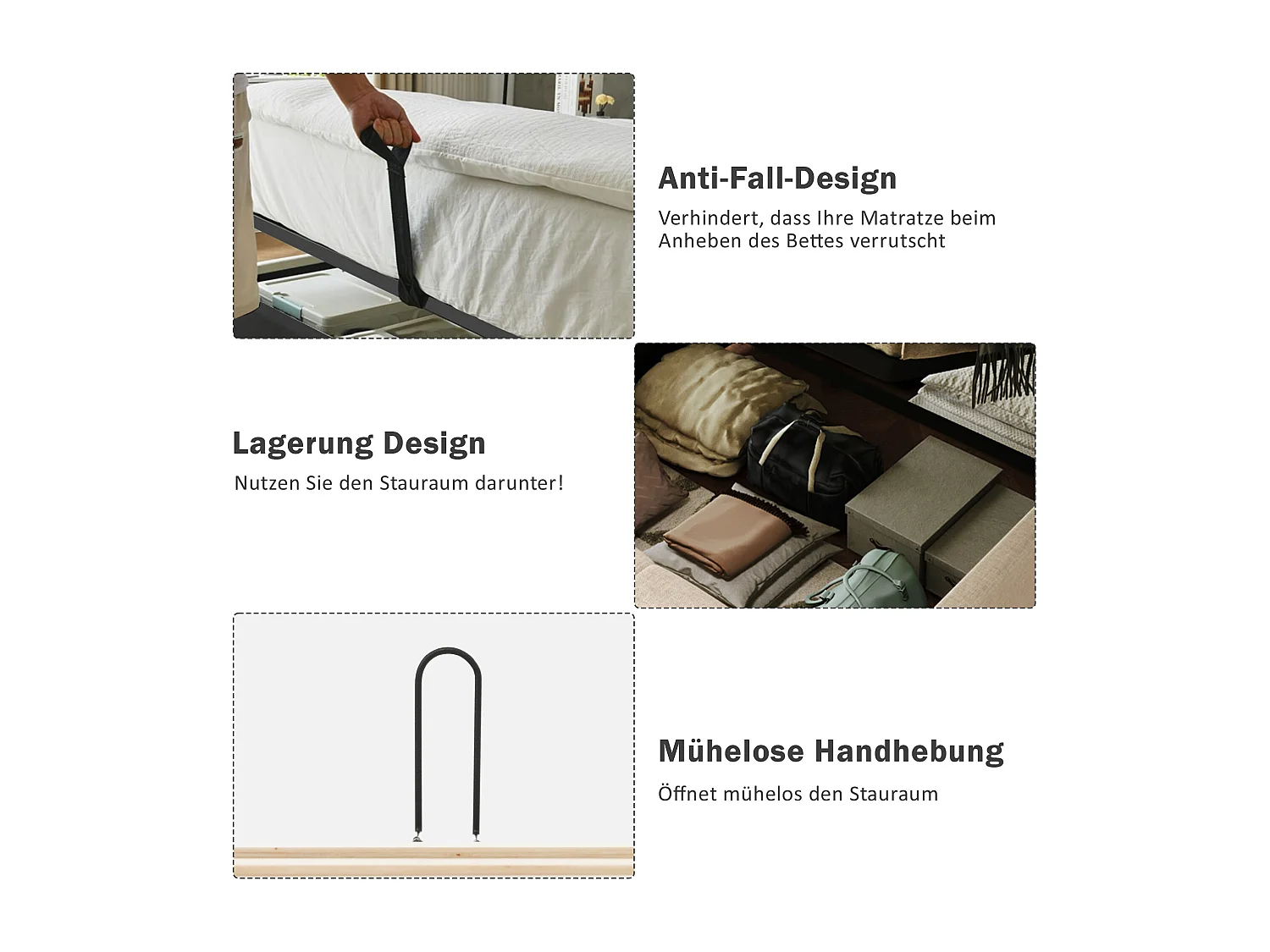Gestoffeerd eenpersoonsbed - 90 x 200 cm - met hoofdbord + USB + hydraulische opbergruimte - linnen - beige (met matras)