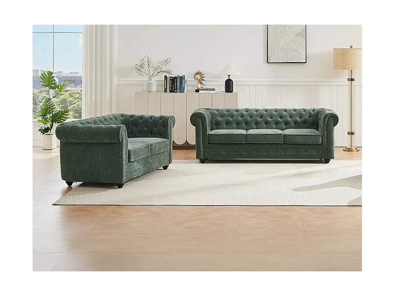 Sofa 3-Sitzer & 2-Sitzer - Stoff - Grün - CHESTERFIELD