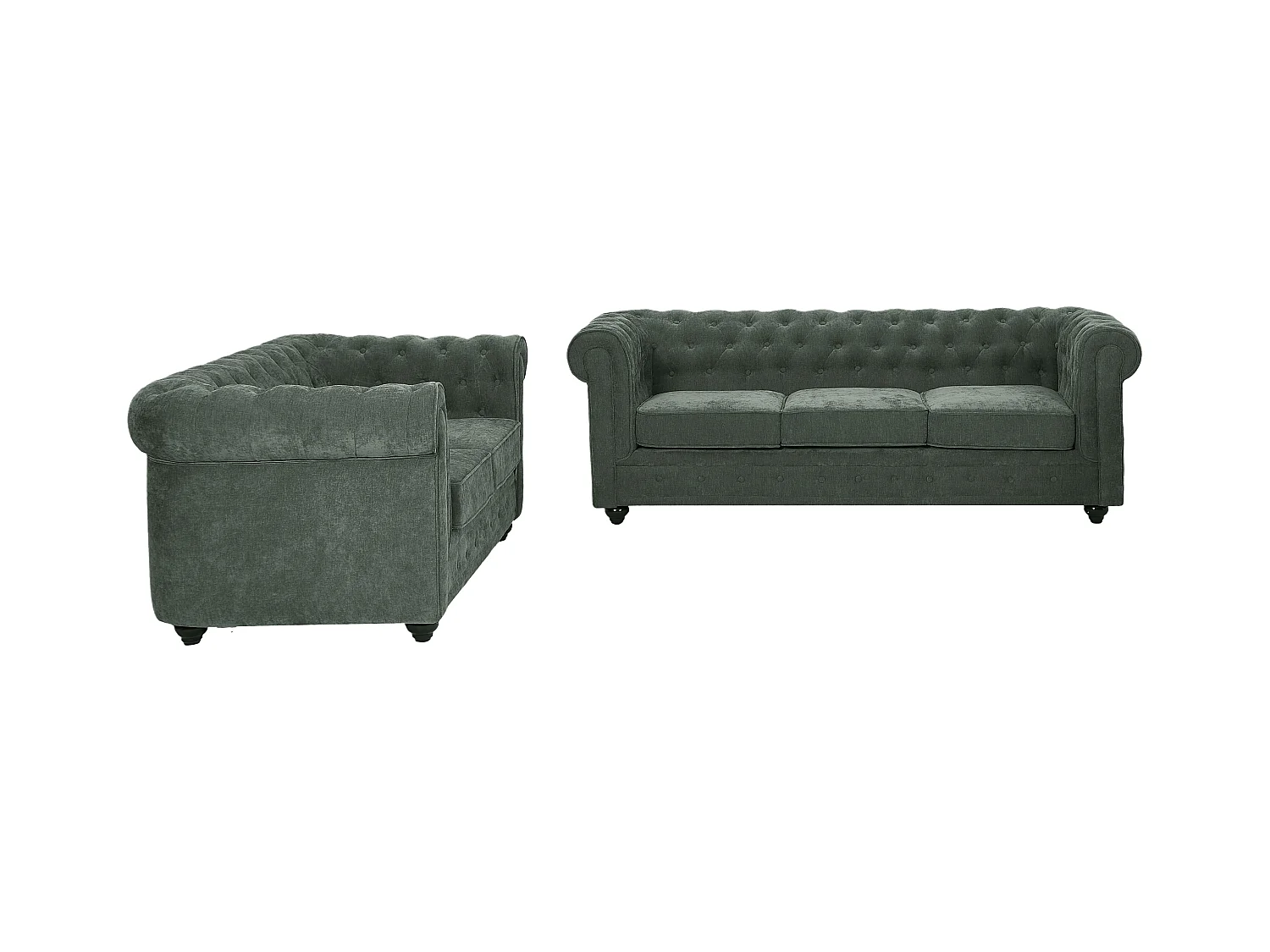 3-seter og 2-seter sofa i grønt stoff CHESTERFIELD