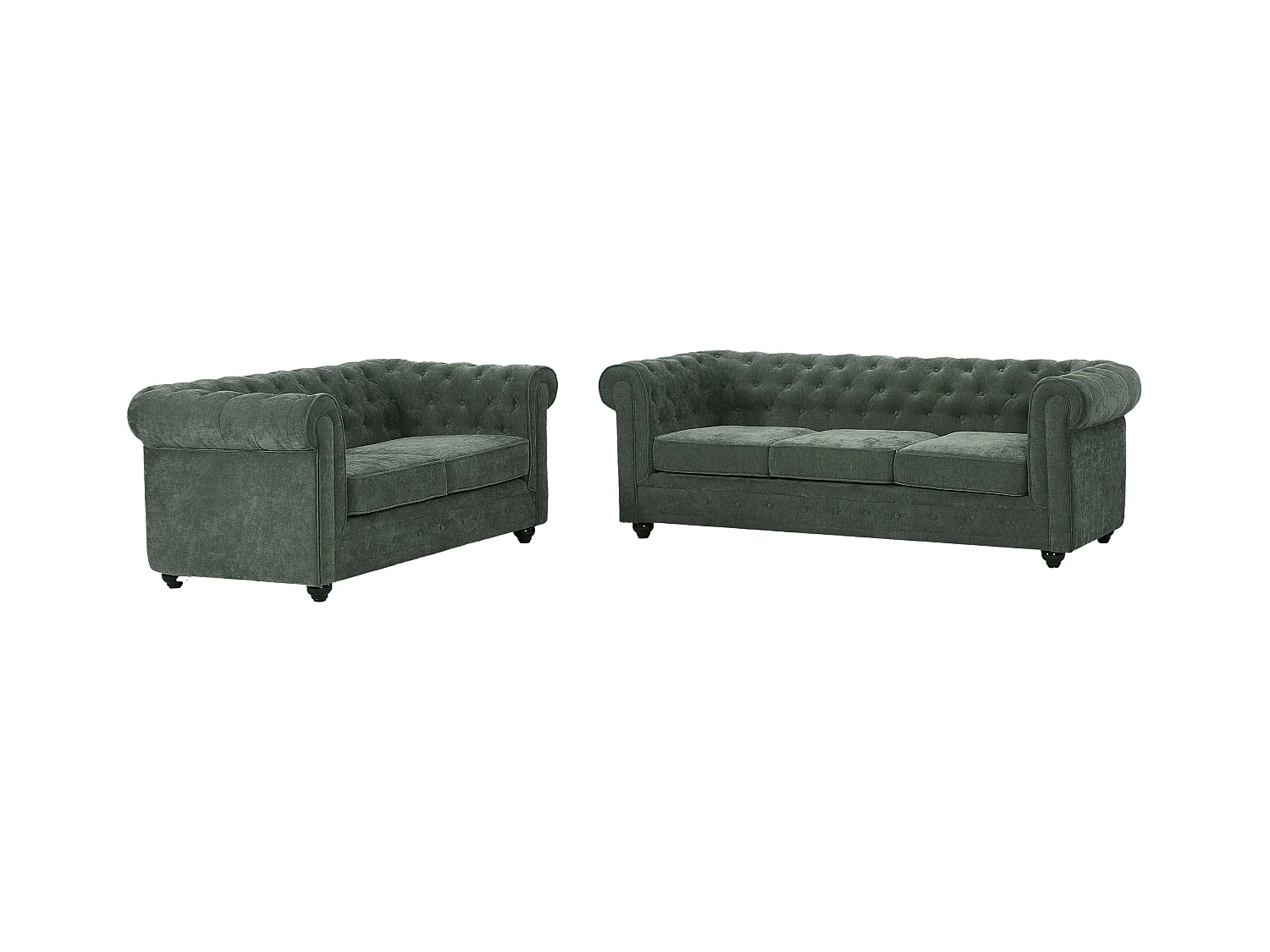 3-seter og 2-seter sofa i grønt stoff CHESTERFIELD