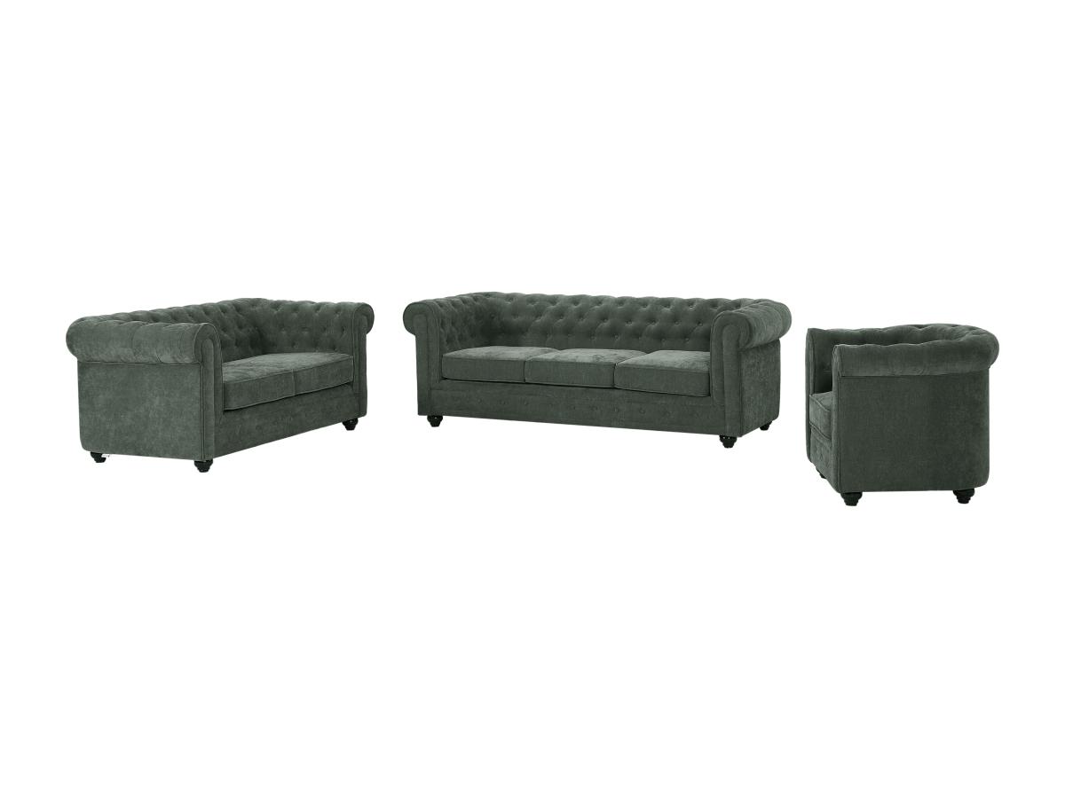 Sofa 3-Sitzer & 2-Sitzer & Sessel - Stoff - Grün - CHESTERFIELD günstig online kaufen