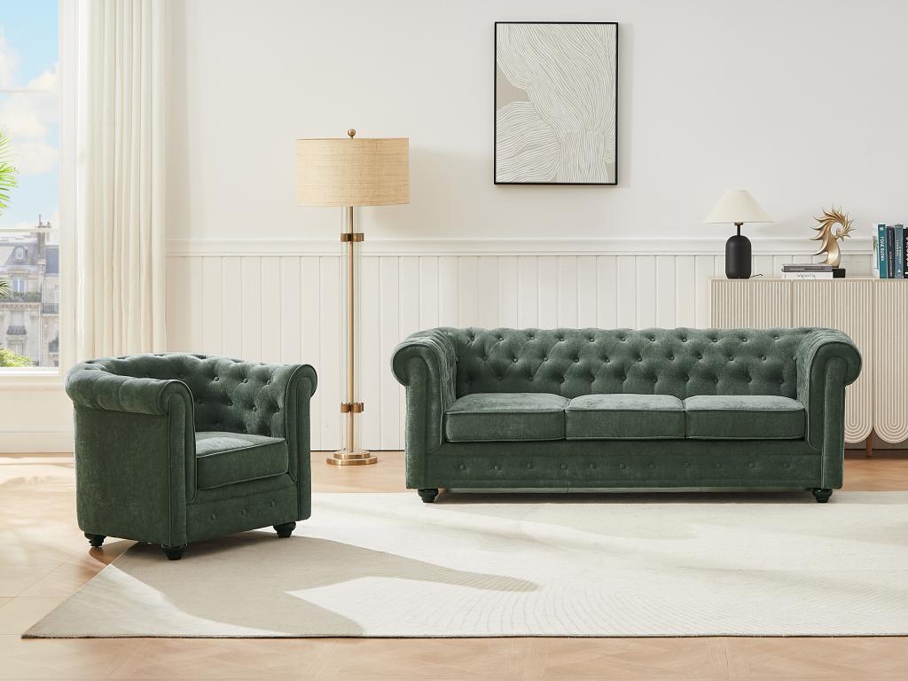 Sofa 3-Sitzer & Sessel - Stoff - Grün - CHESTERFIELD günstig online kaufen