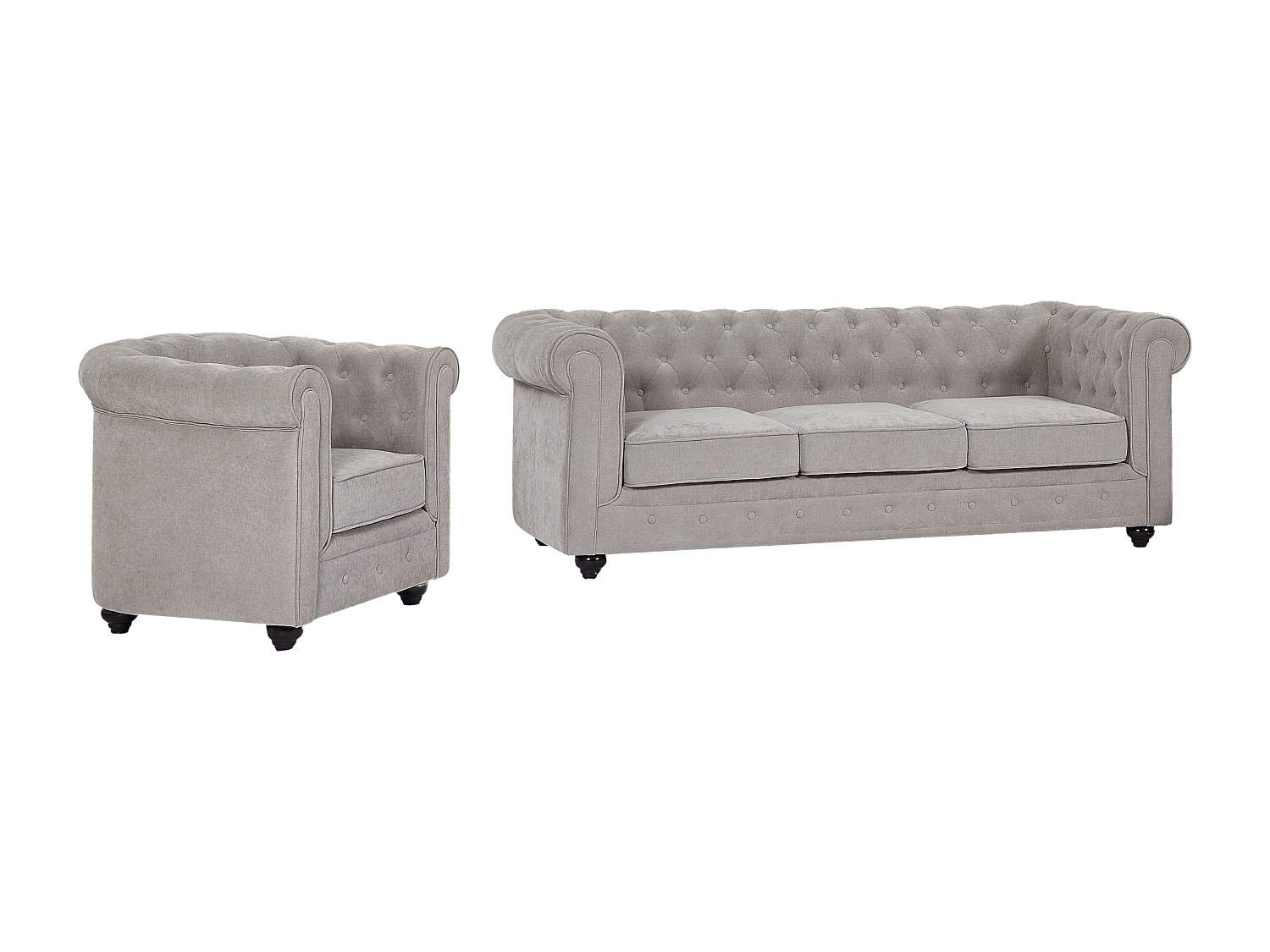 Sofa 3-Sitzer & Sessel - Stoff - Grau - CHESTERFIELD günstig online kaufen