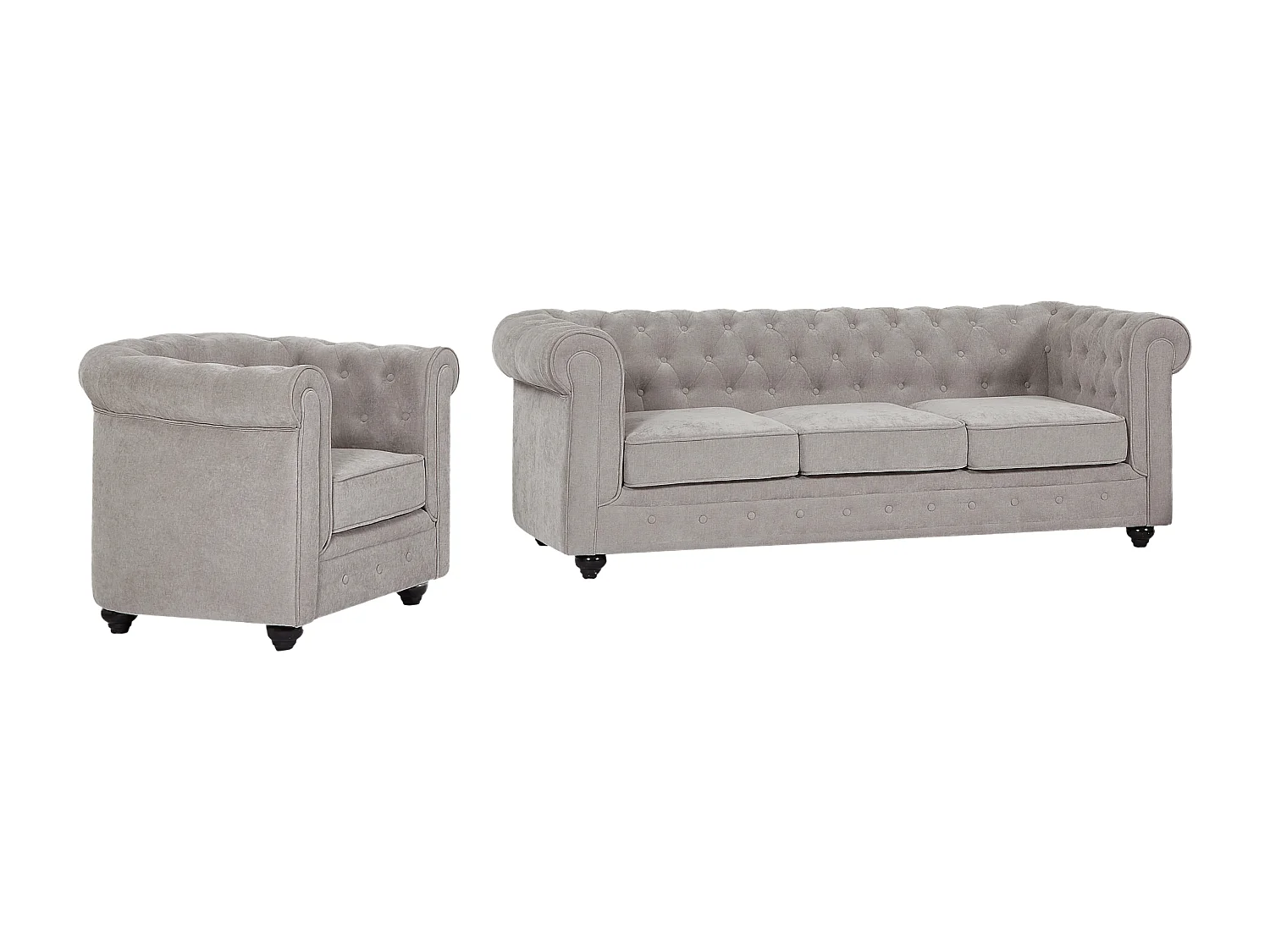 Sofa 3-Sitzer & Sessel - Stoff - Grau - CHESTERFIELD
