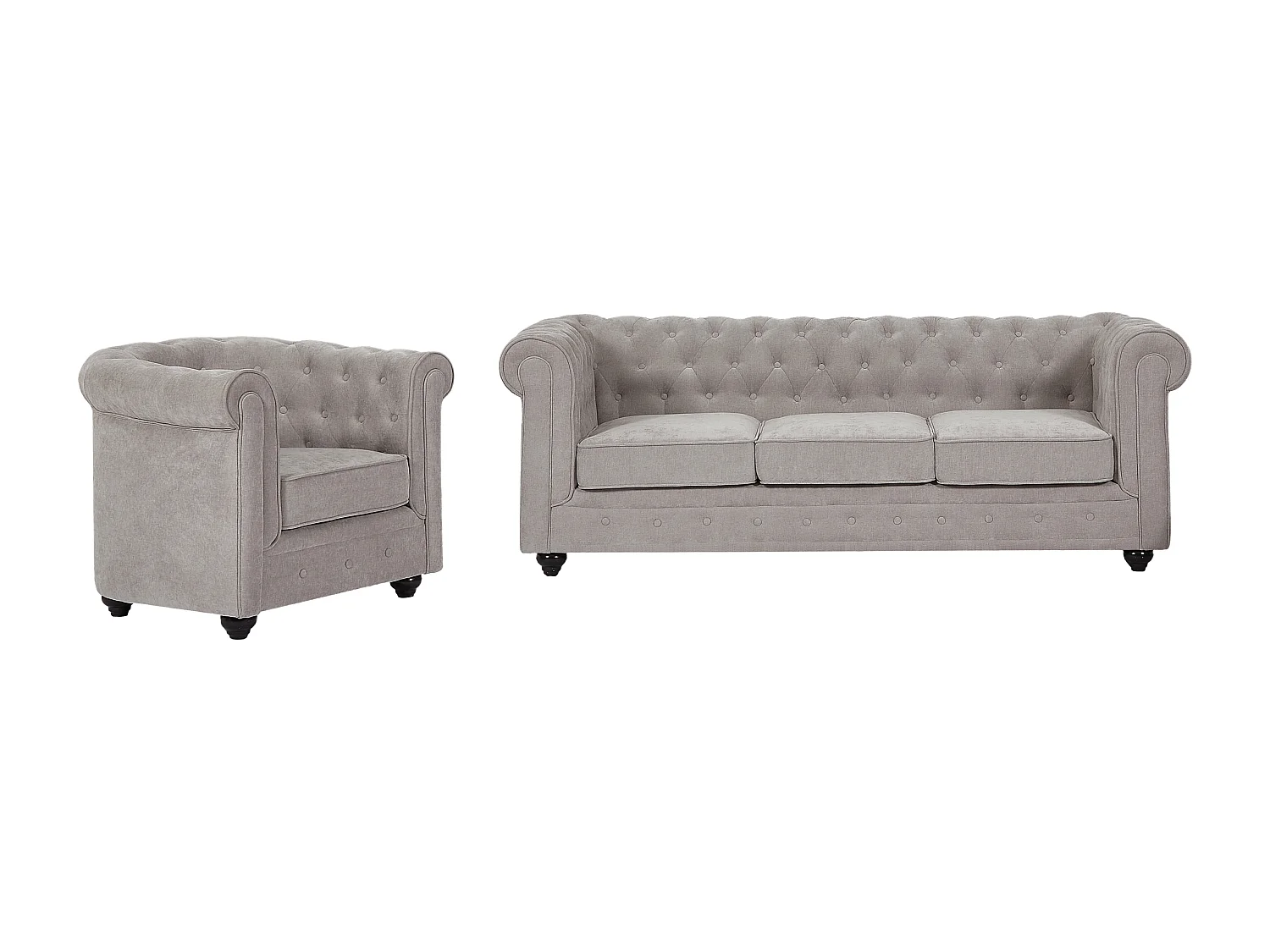 Sofa 3-Sitzer & Sessel - Stoff - Grau - CHESTERFIELD