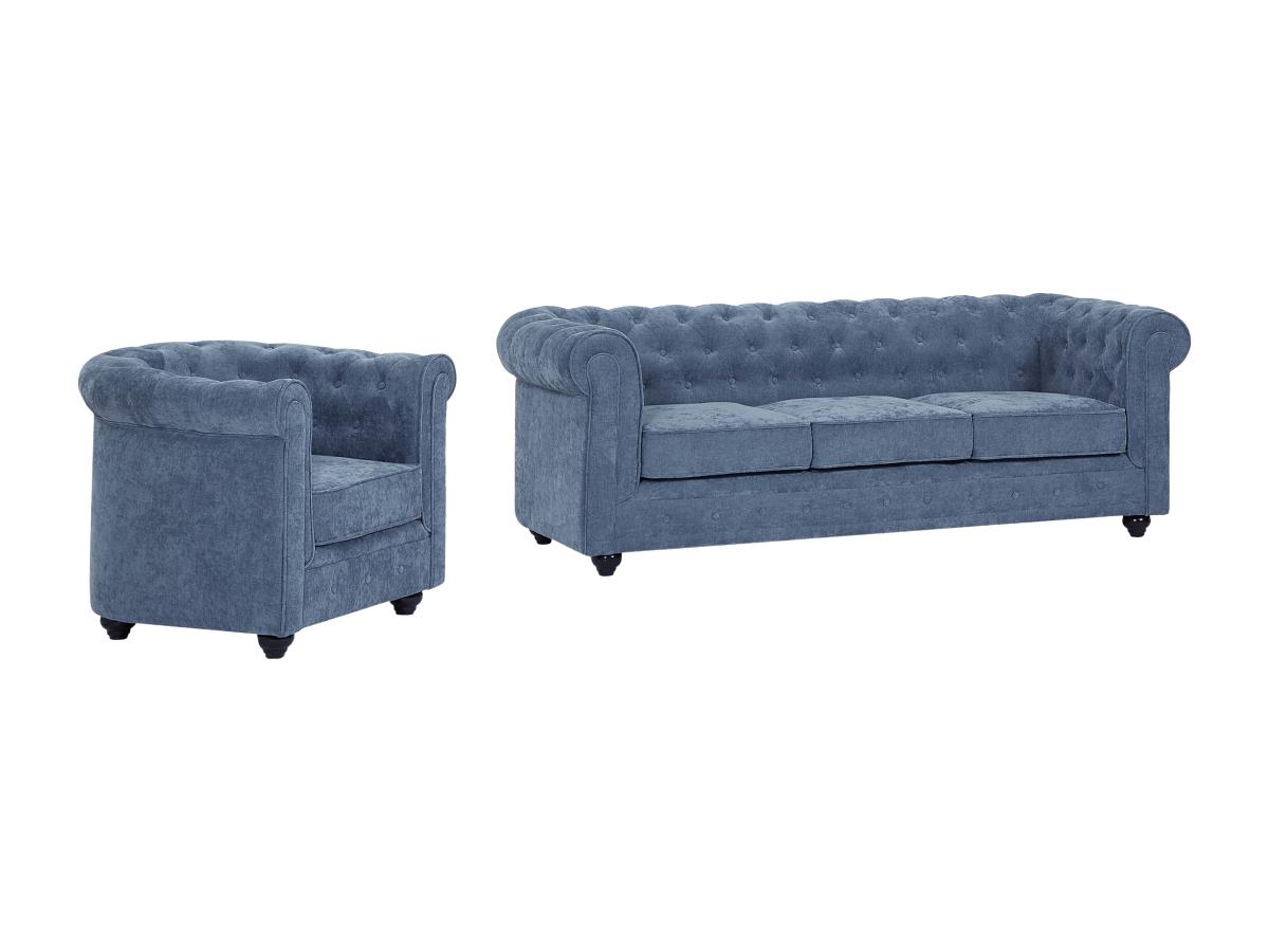 Sofa 3-Sitzer & Sessel - Stoff - Blau - CHESTERFIELD günstig online kaufen