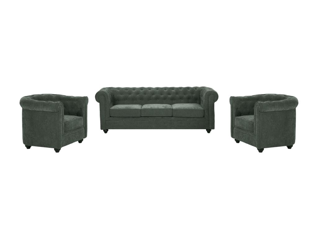 Sofa 3-Sitzer & 2 Sessel - Stoff - Grün - CHESTERFIELD günstig online kaufen