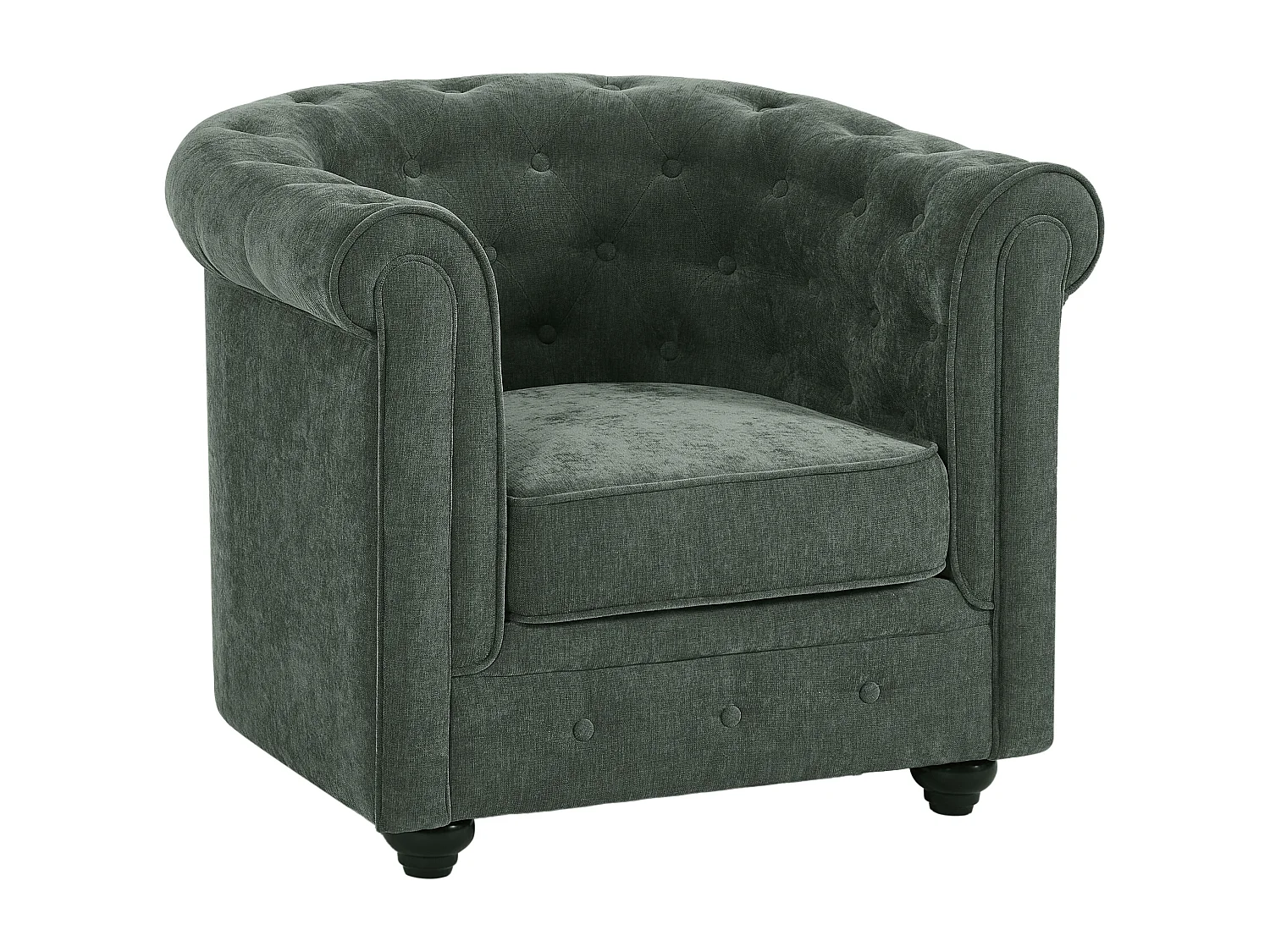 Canapé 3 places et 2 fauteuils en tissu vert CHESTERFIELD