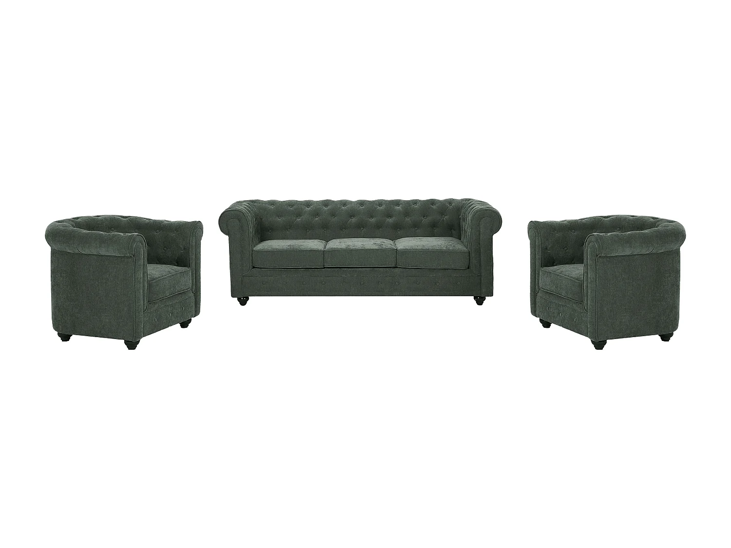 Canapé 3 places et 2 fauteuils en tissu vert CHESTERFIELD