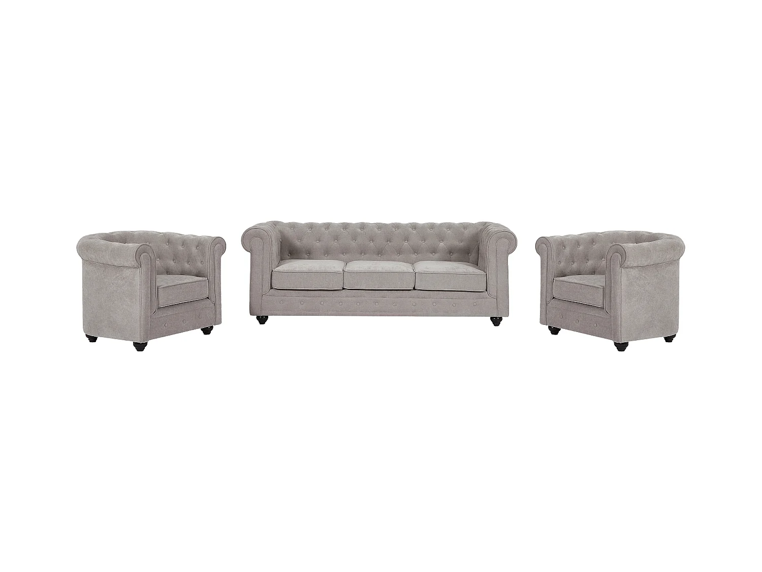 Canapé 3 places et 2 fauteuils en tissu gris CHESTERFIELD